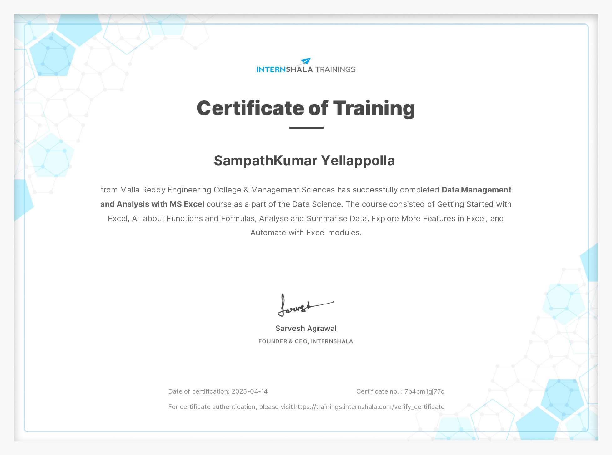 Certificate of completion