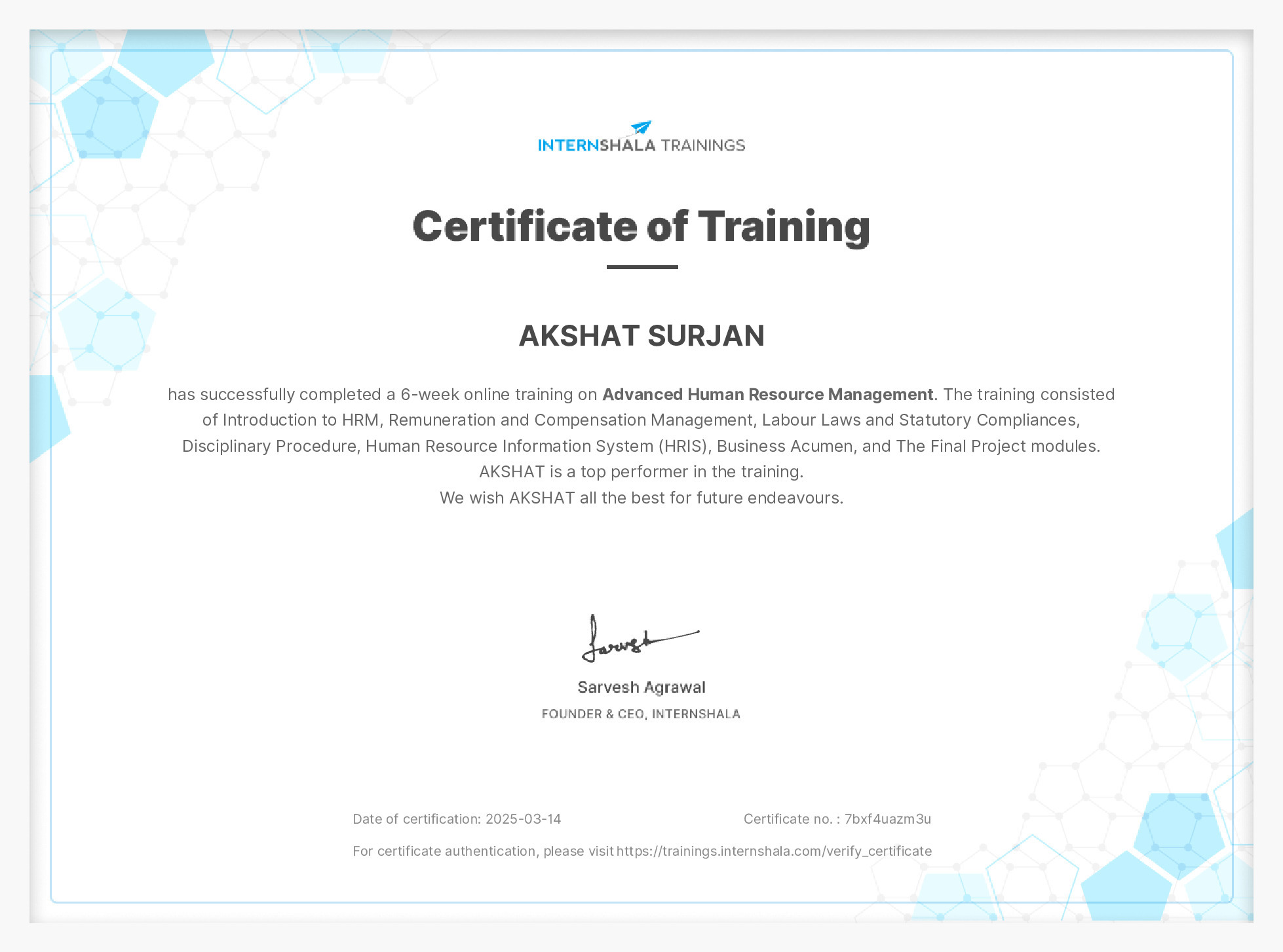 Certificate of completion