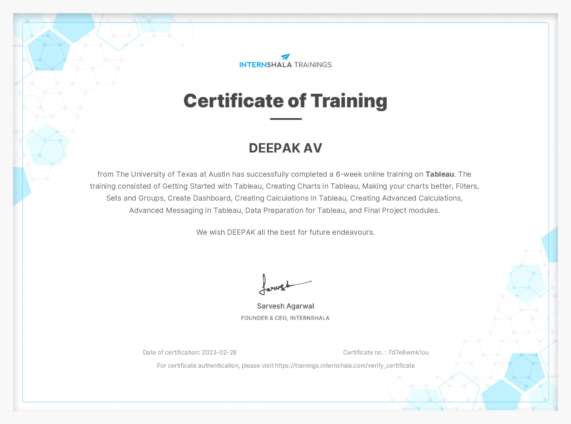 Certificate of completion