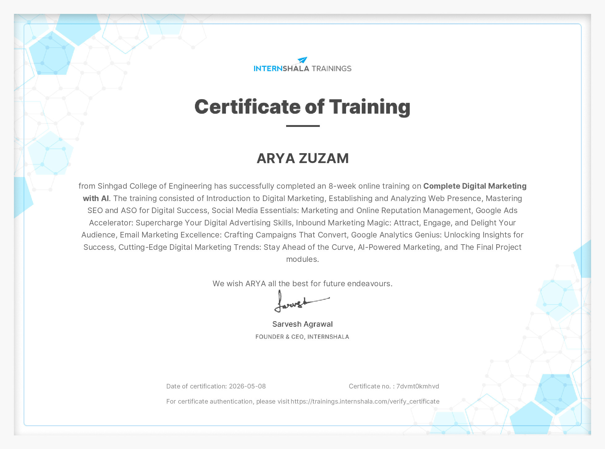 Certificate of completion