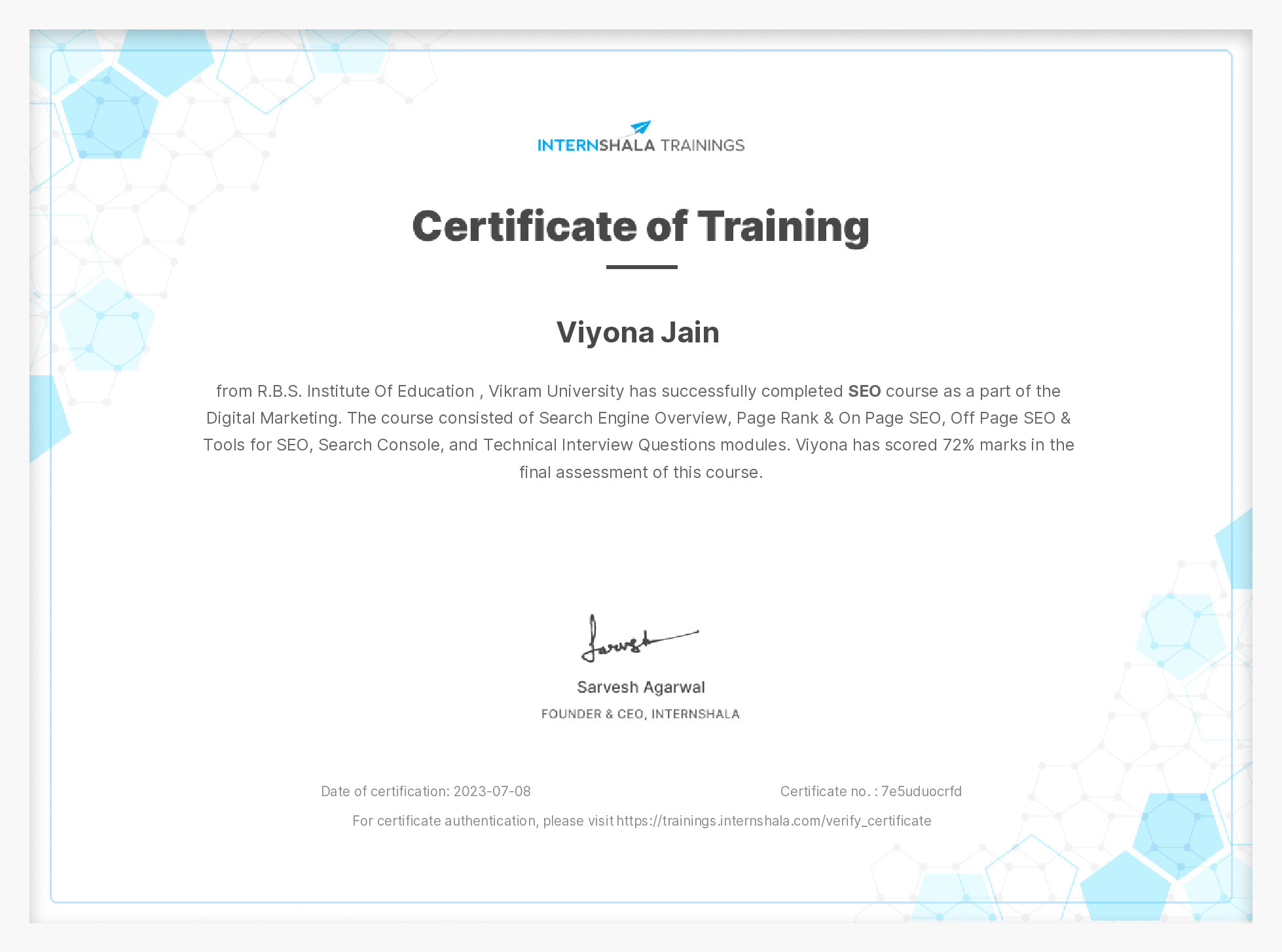 Certificate of completion