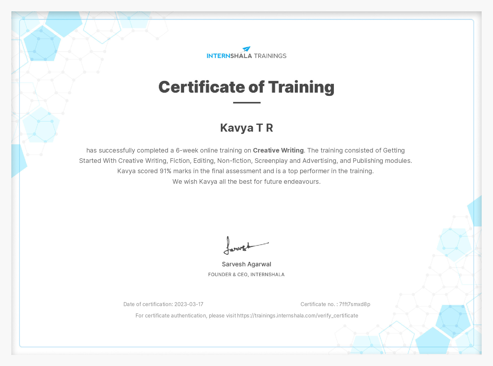 Certificate of completion