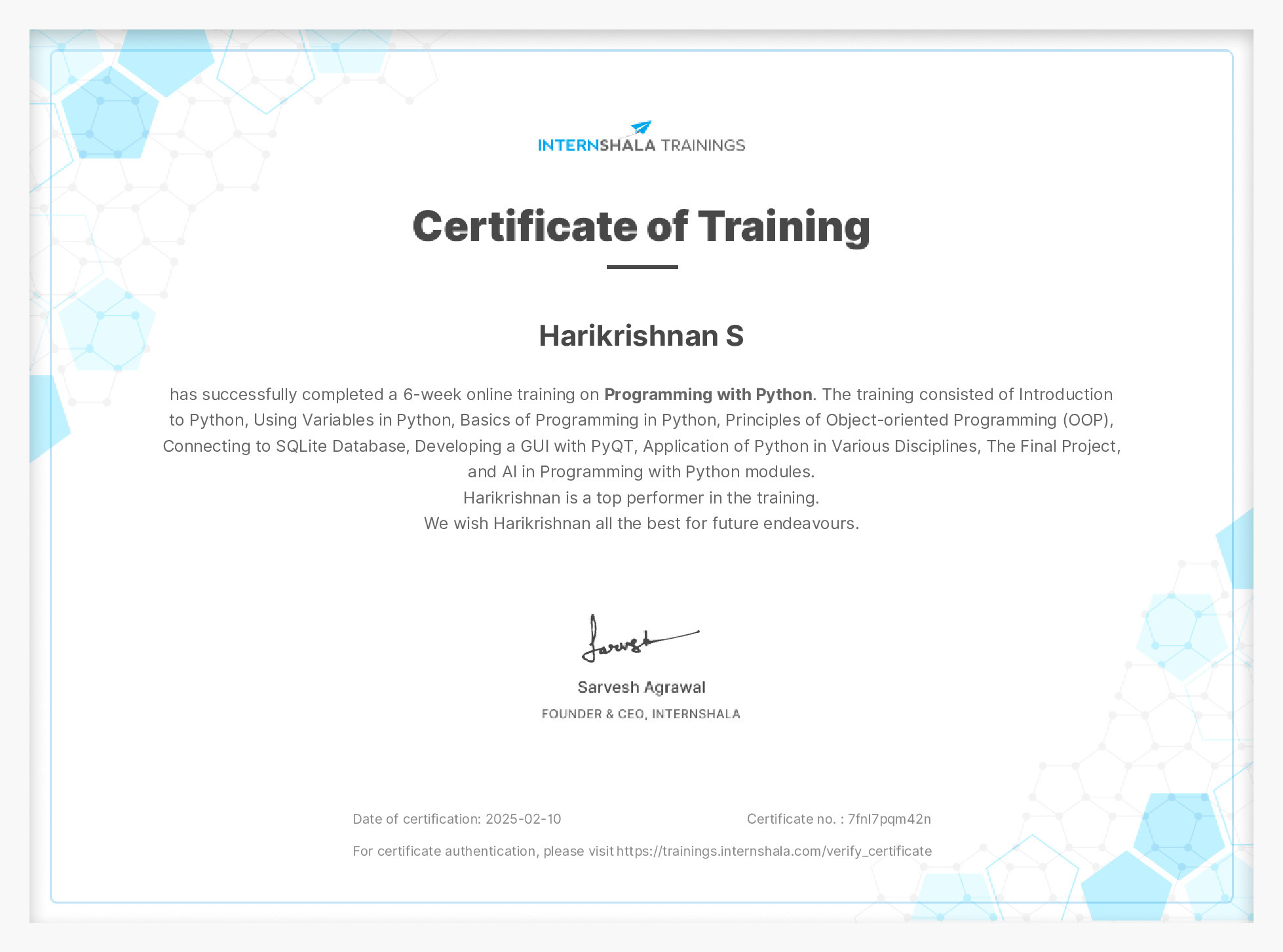 Certificate of completion