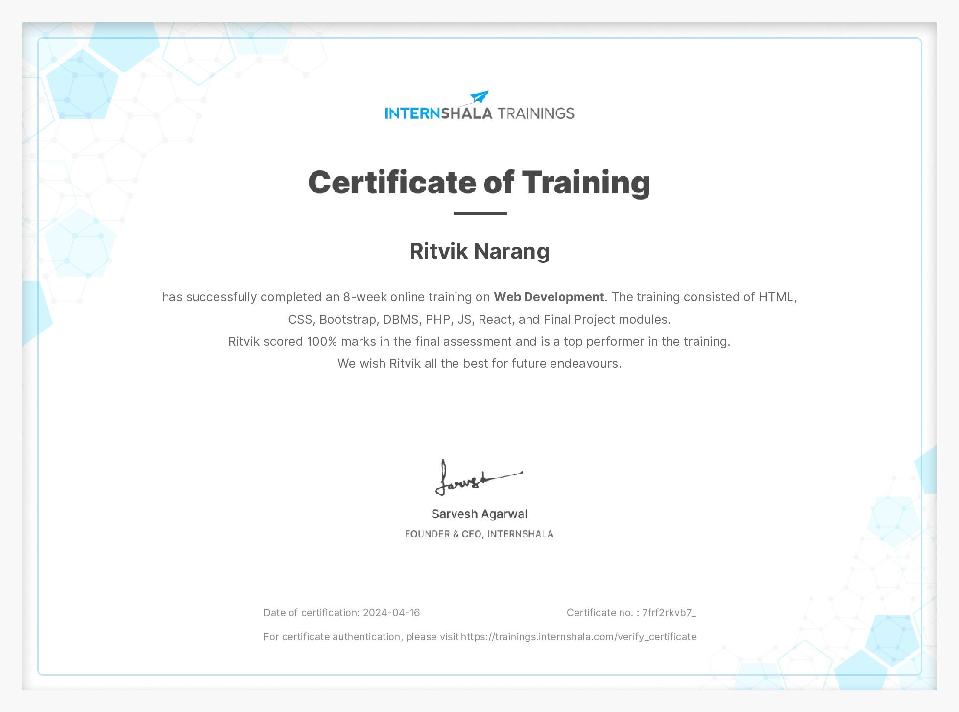 Certificate of completion