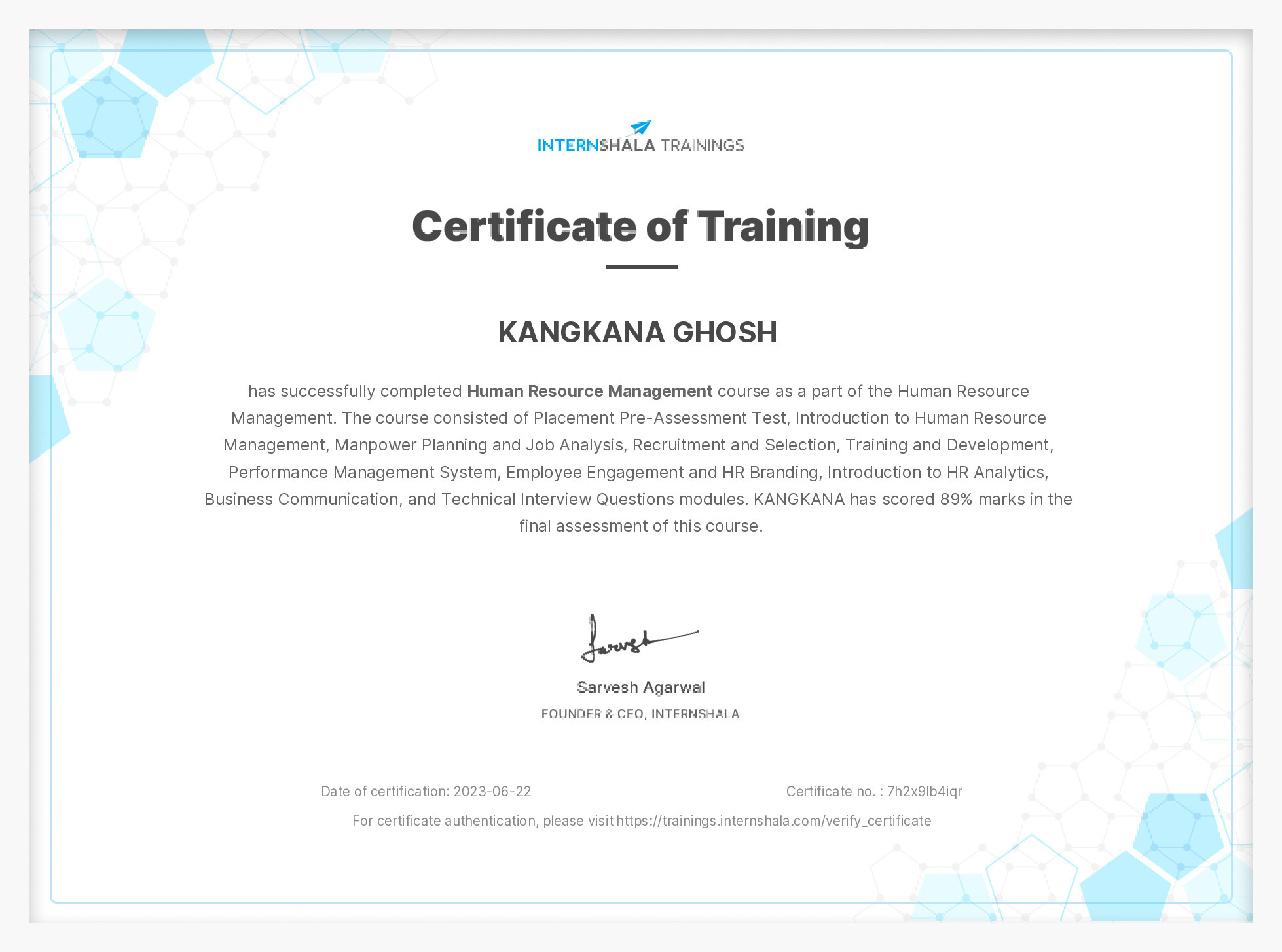 Certificate of completion