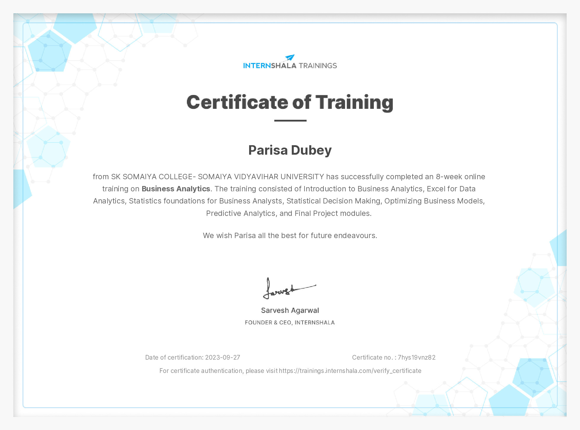 Certificate of completion