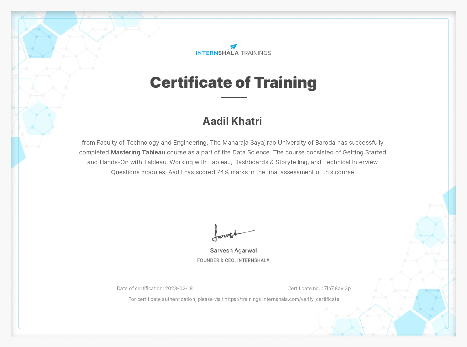 Certificate of completion