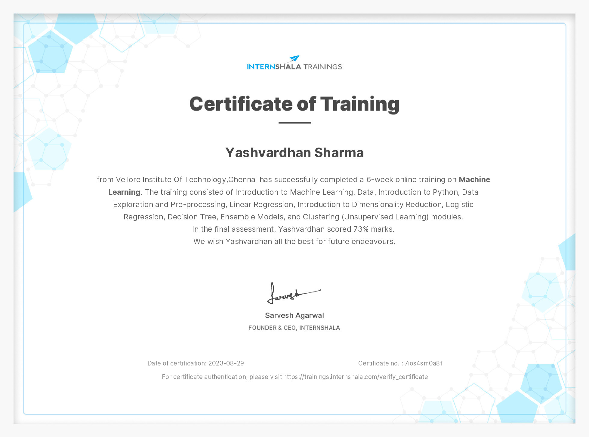 Certificate of completion