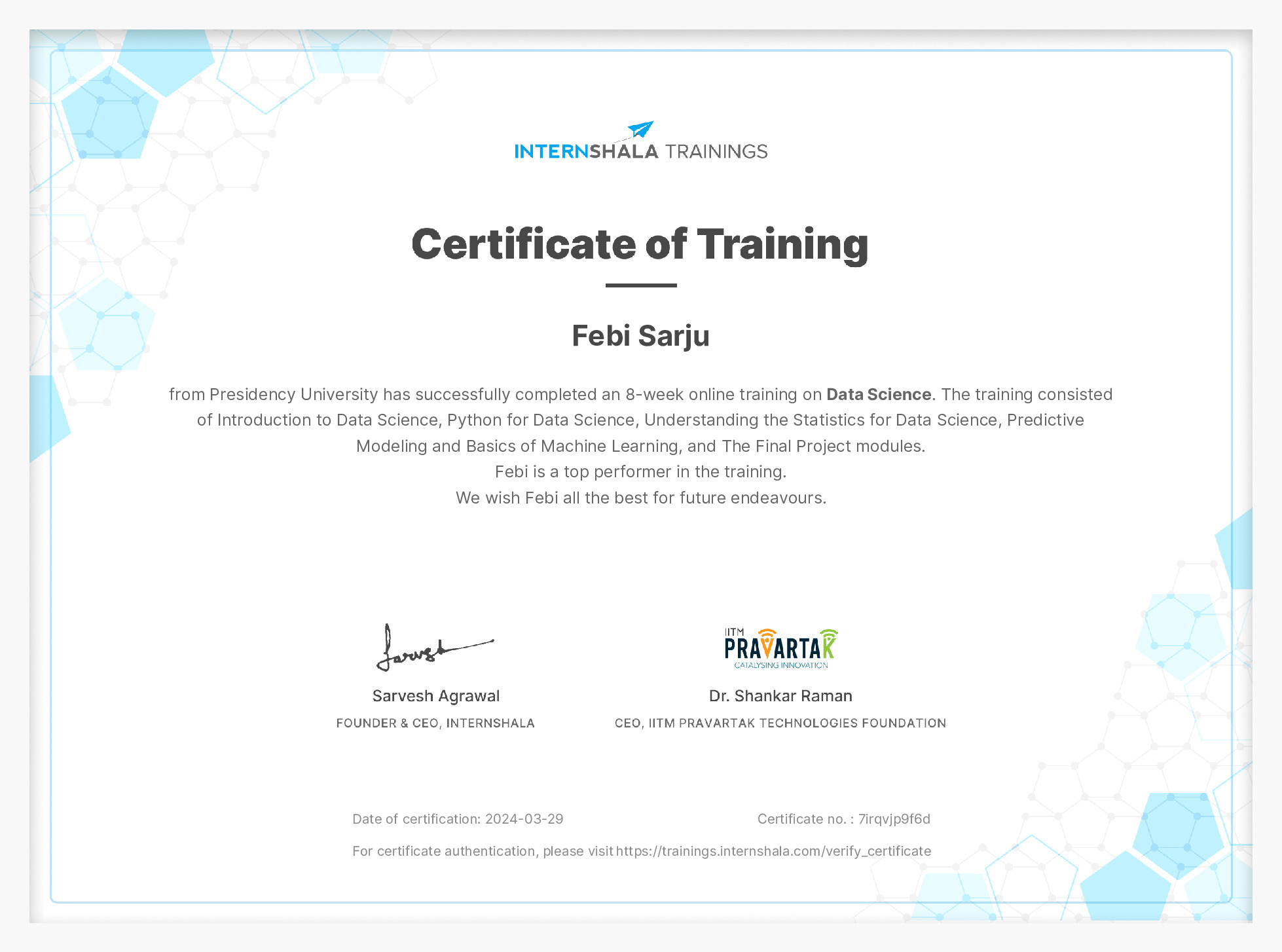 Certificate of completion