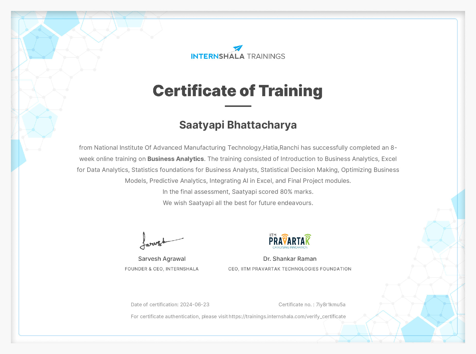 Certificate of completion