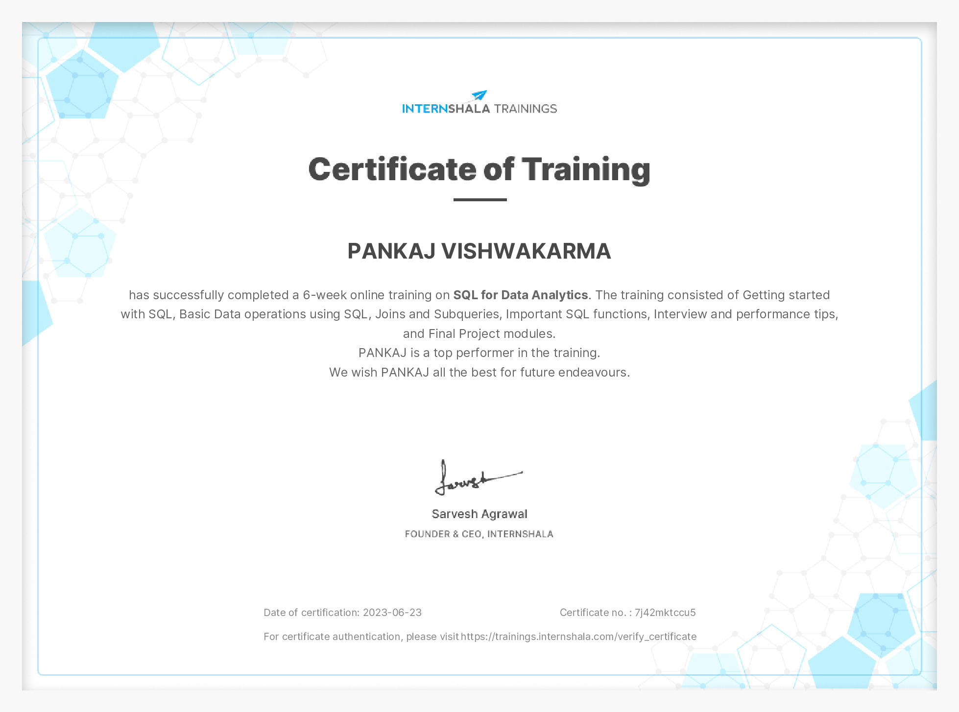 Certificate of completion