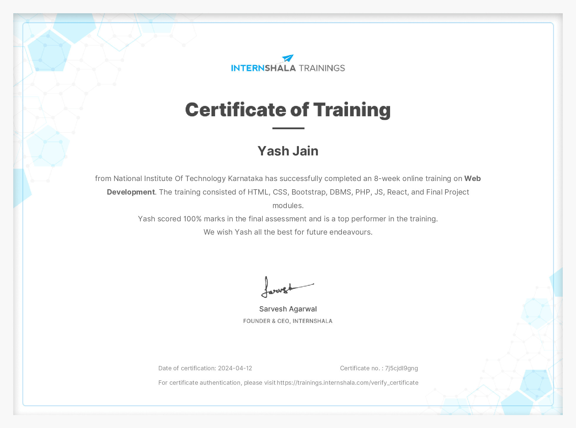 Certificate of completion