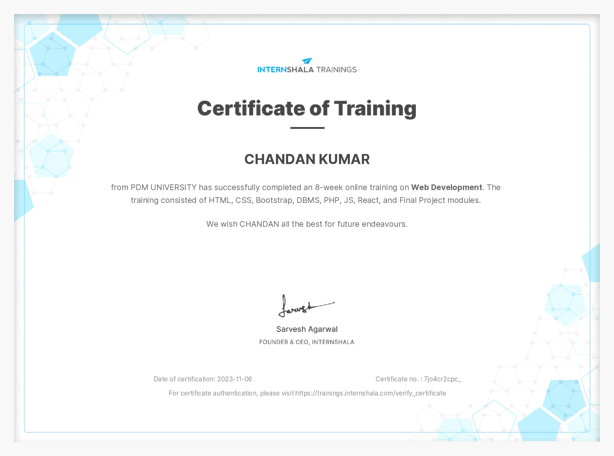 Certificate of completion