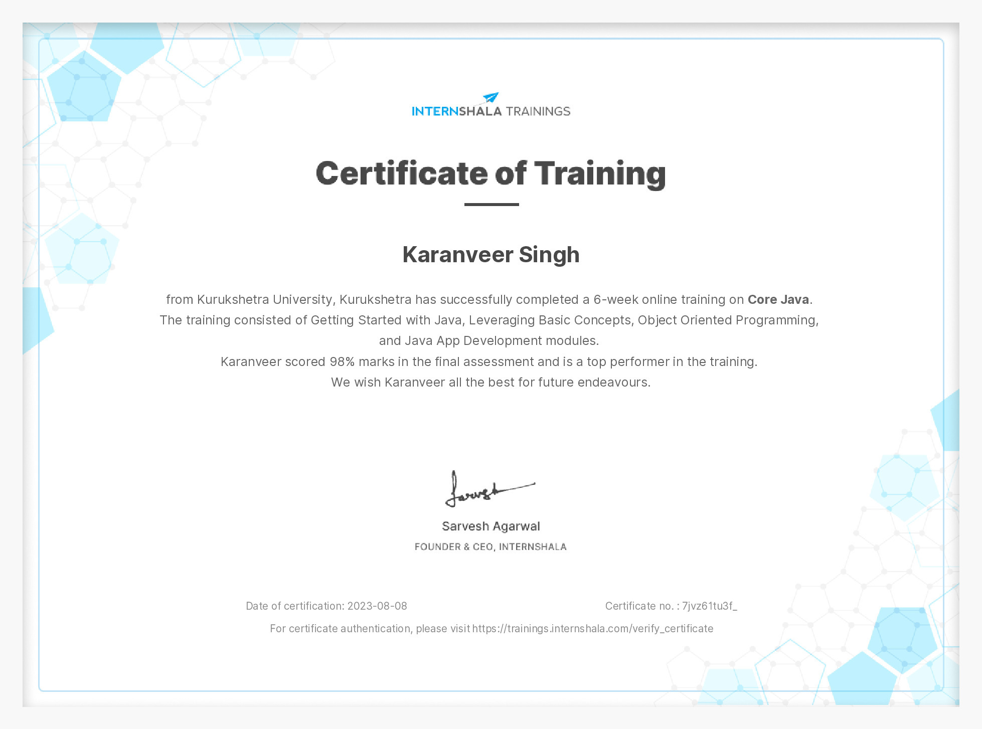 Certificate of completion