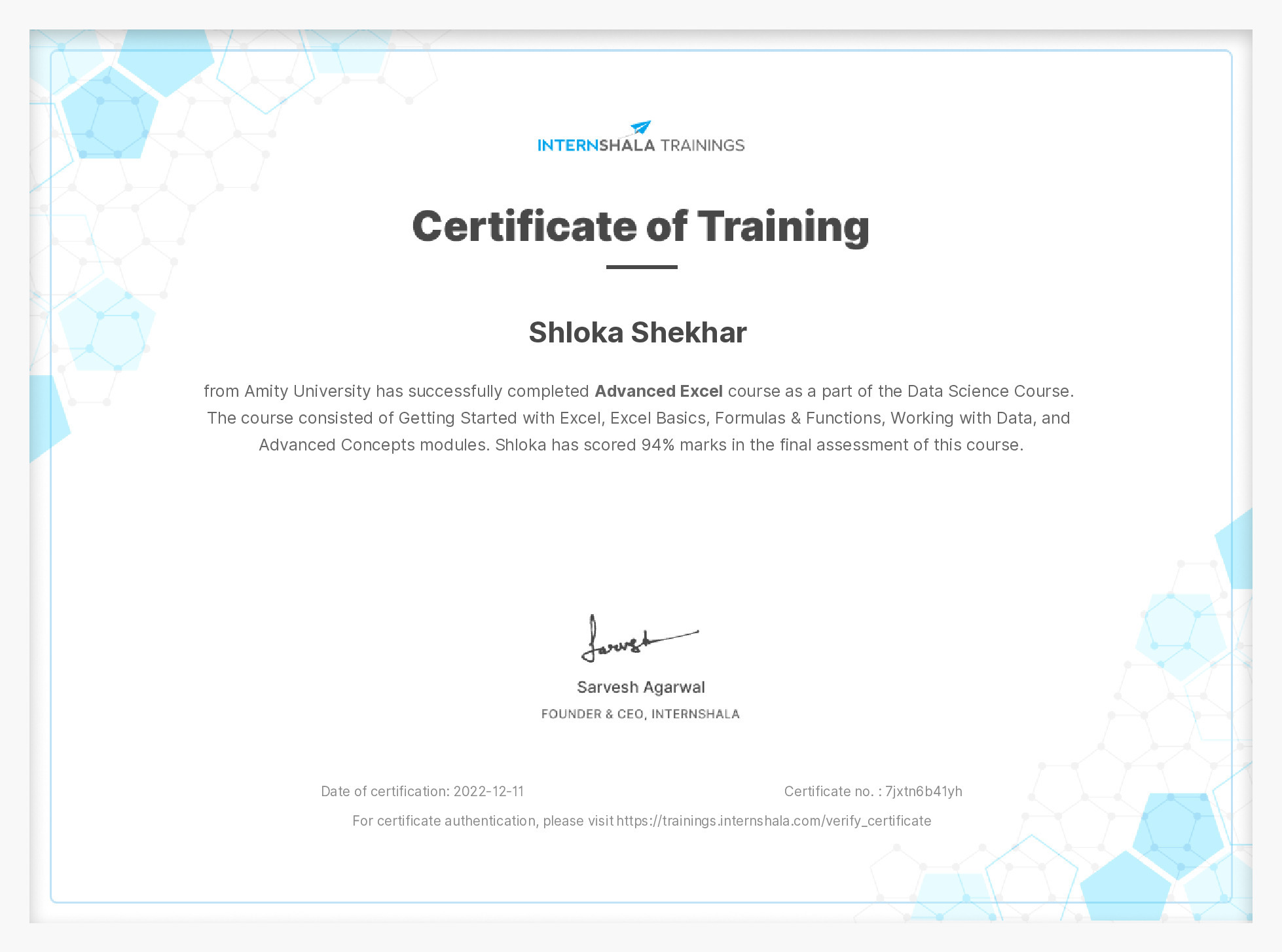 Certificate of completion