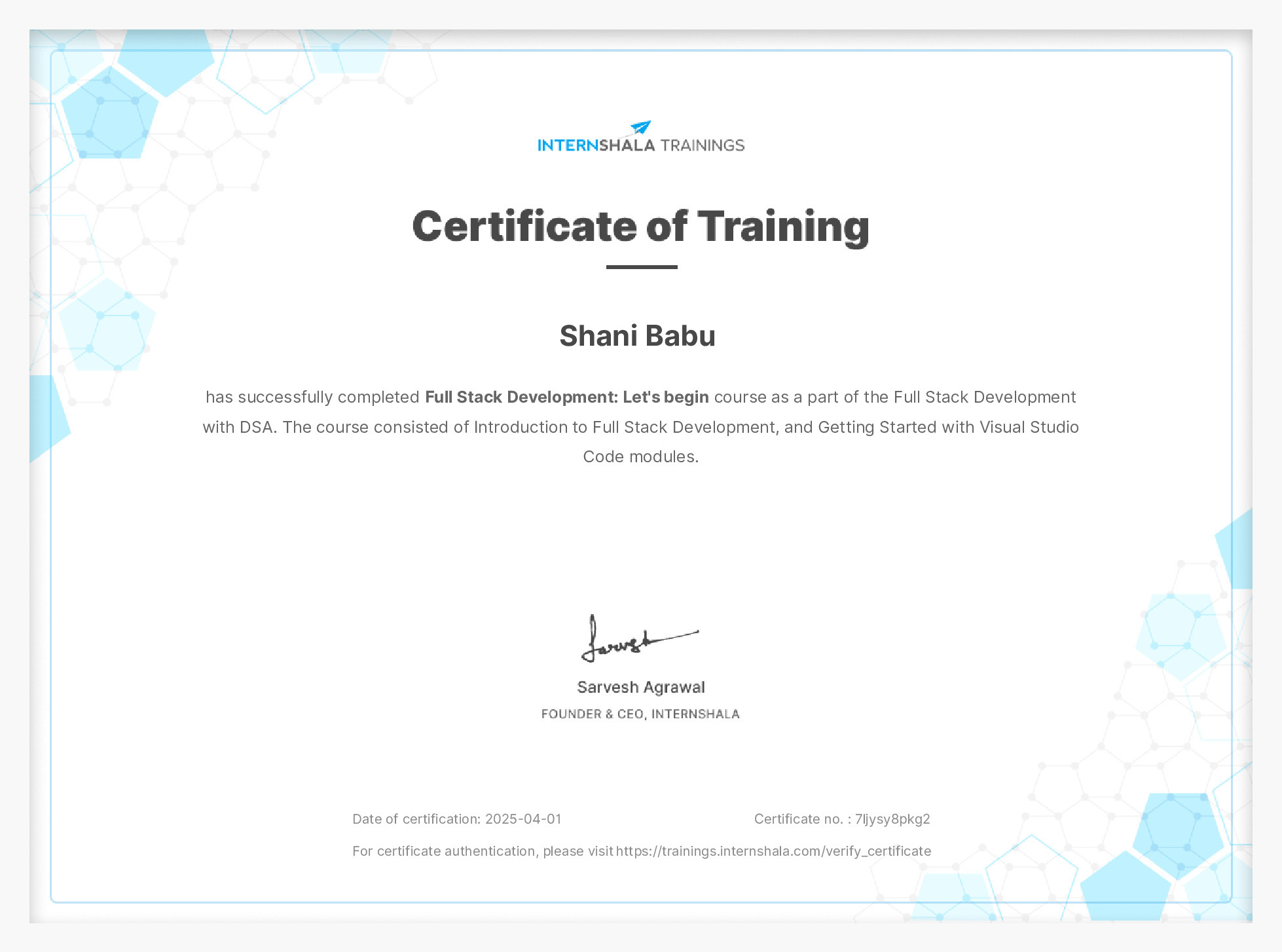 Certificate of completion
