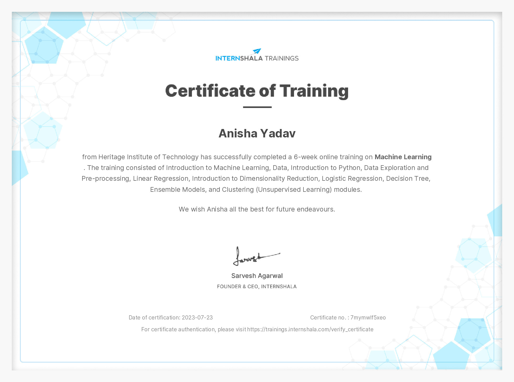 Certificate of completion