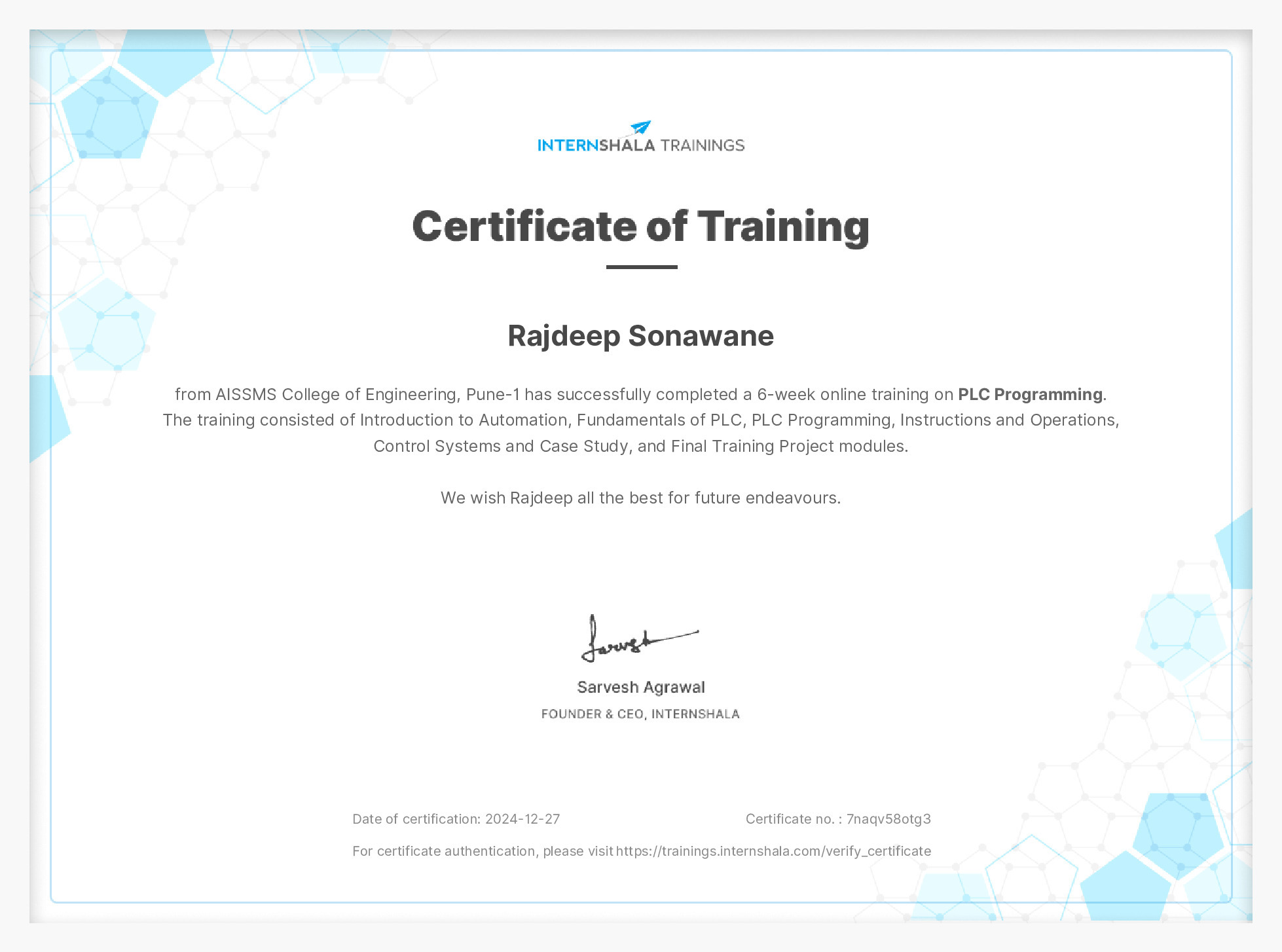 Certificate of completion