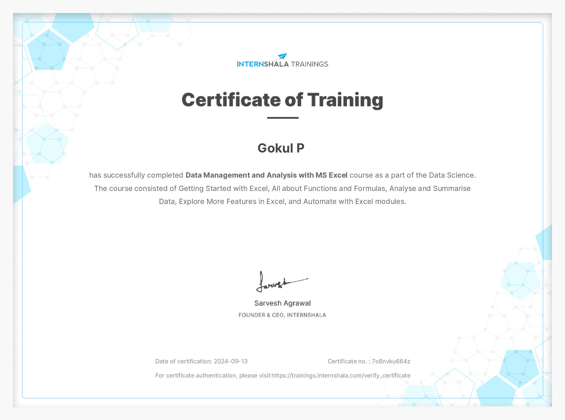Certificate of completion