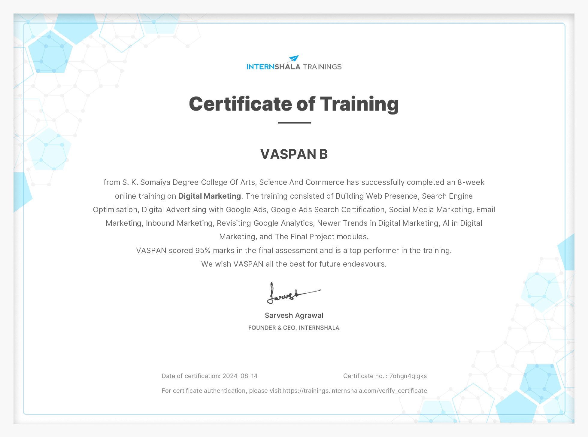 Certificate of completion