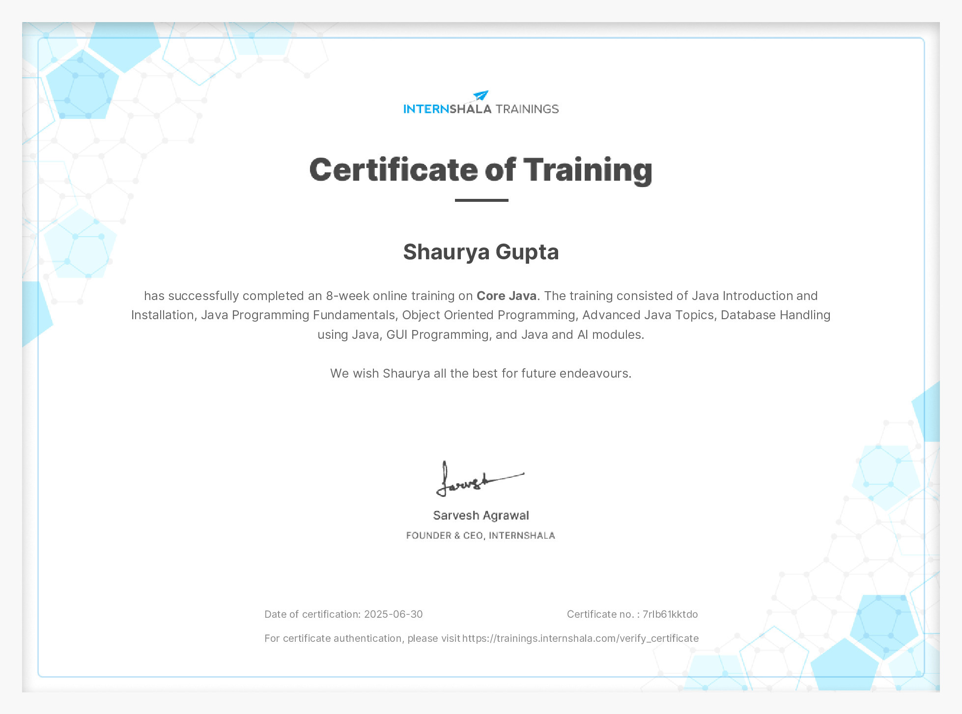 Certificate of completion