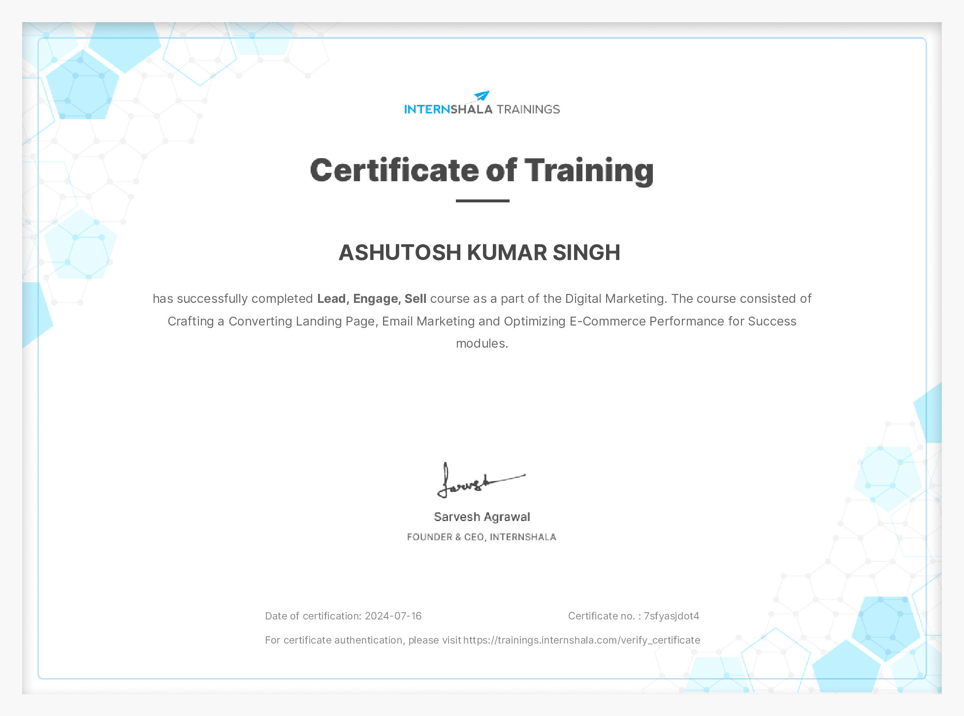 Certificate of completion