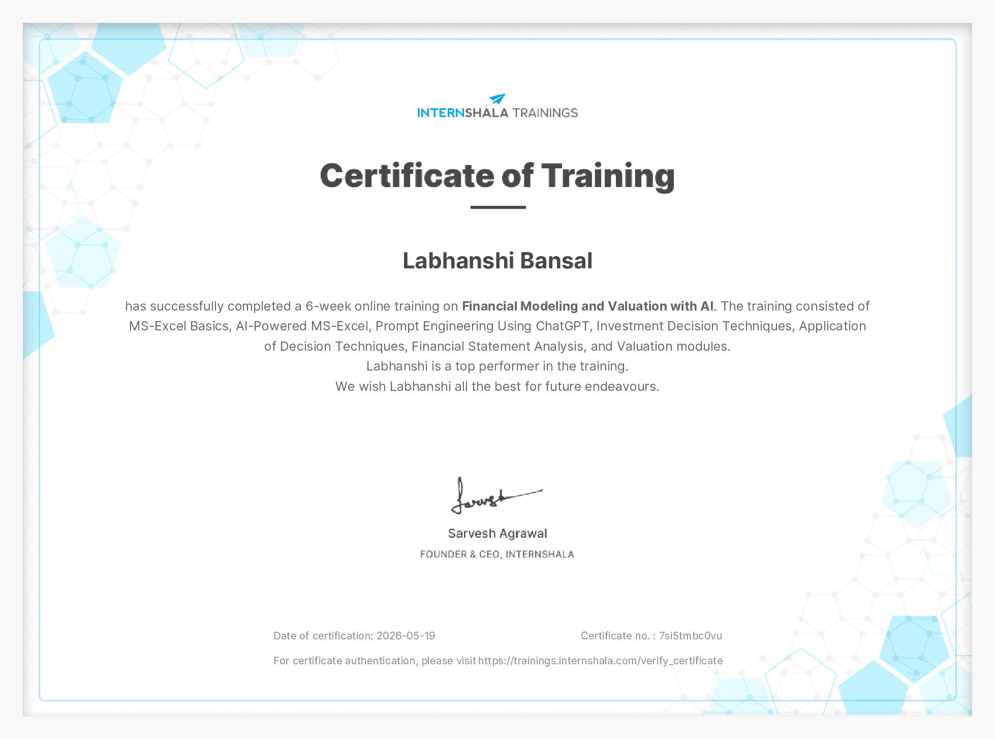 Certificate of completion