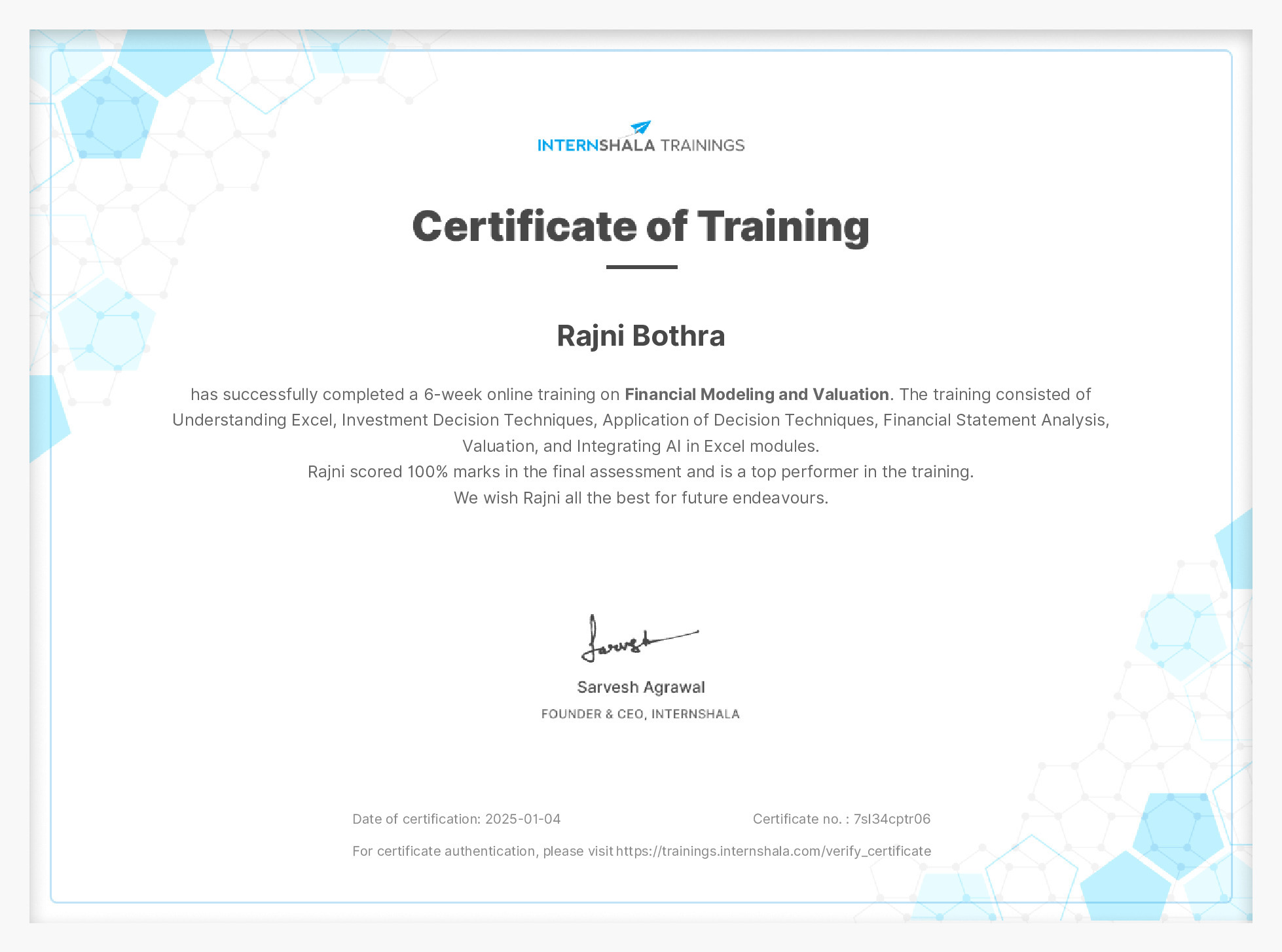 Certificate of completion