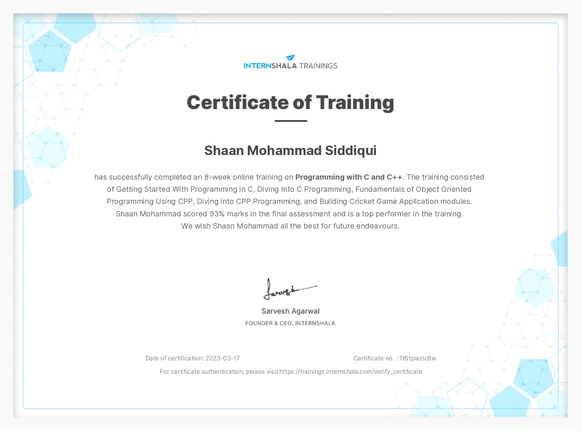 Certificate of completion