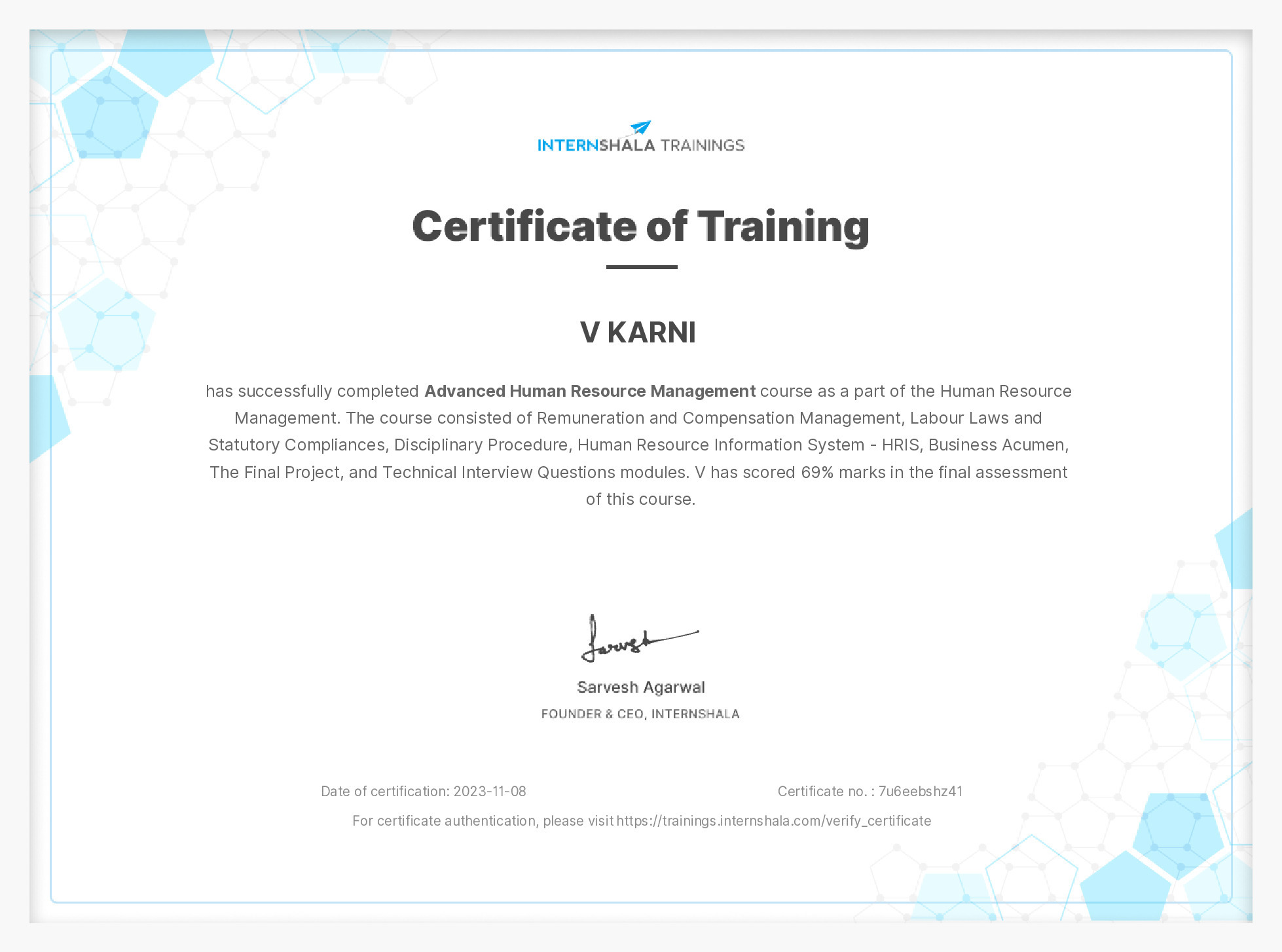 Certificate of completion