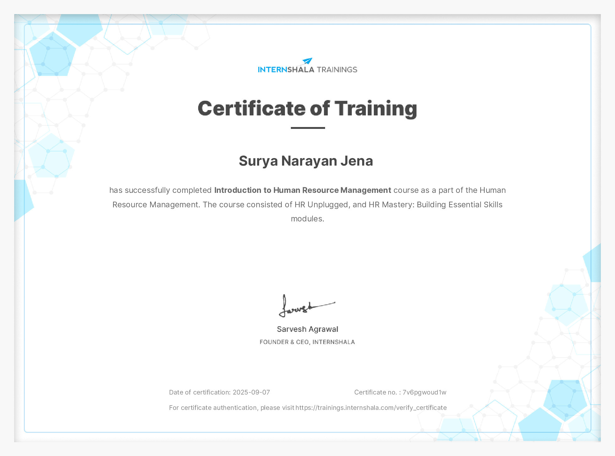 Certificate of completion