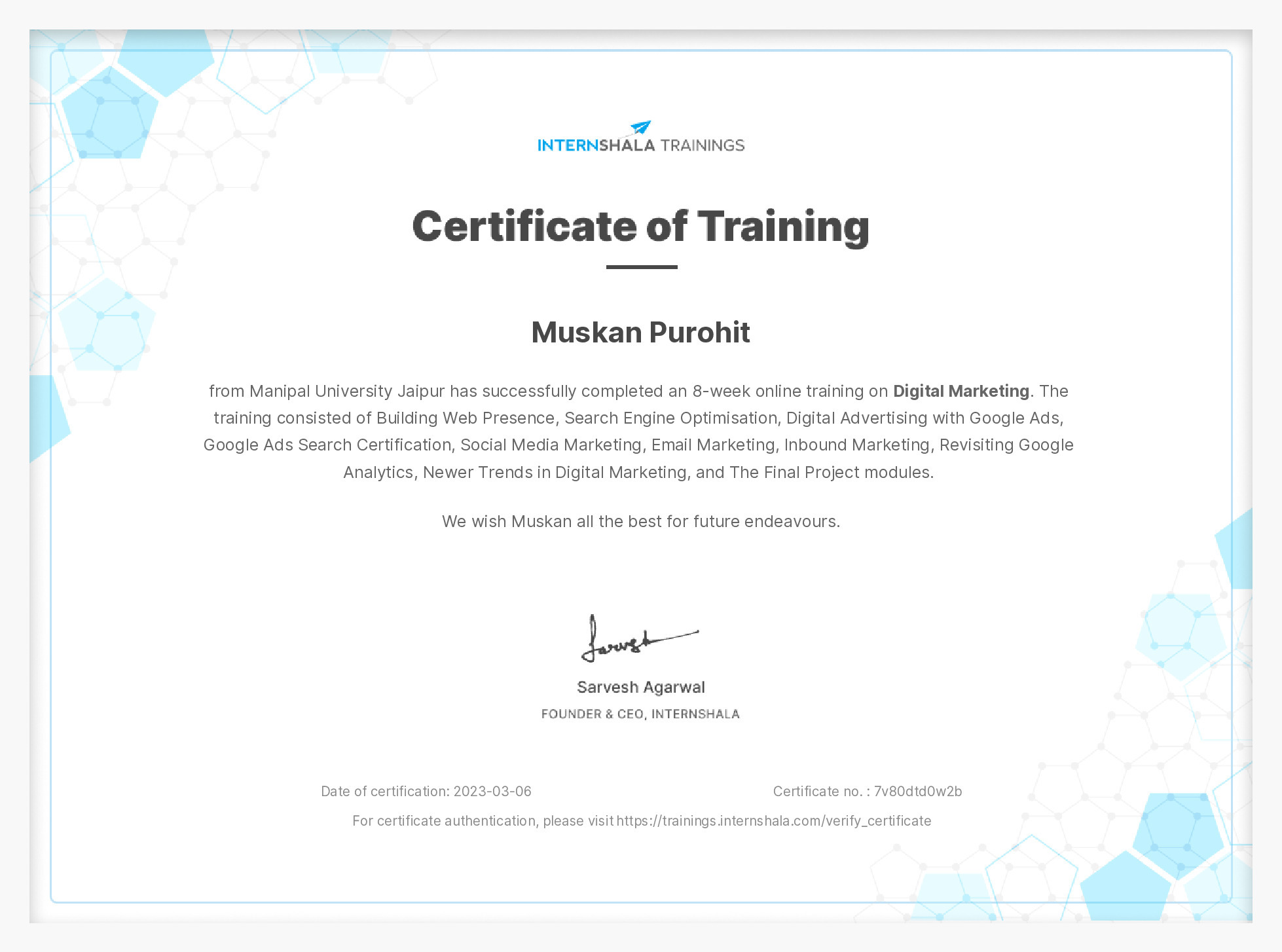Certificate of completion