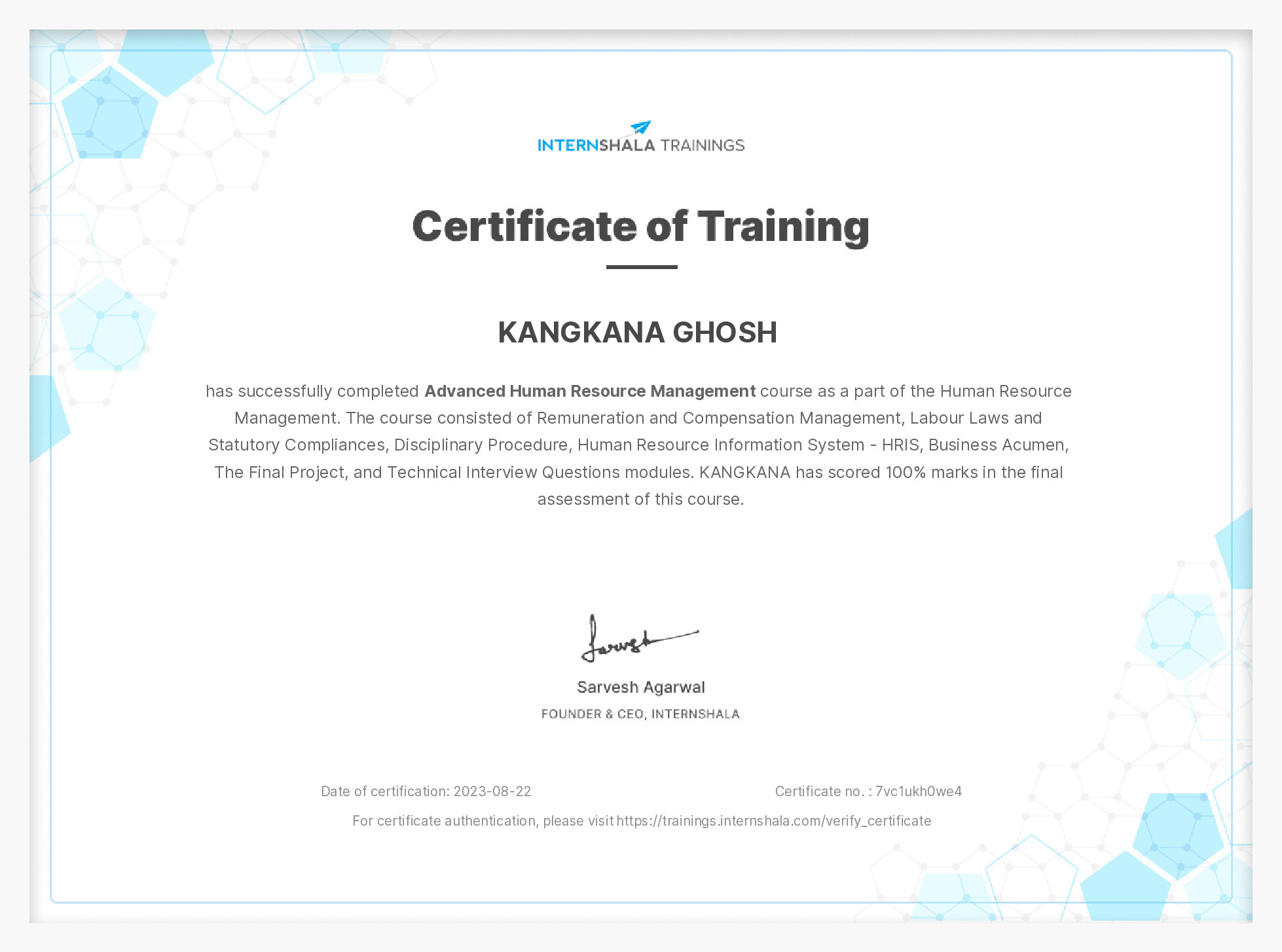 Certificate of completion