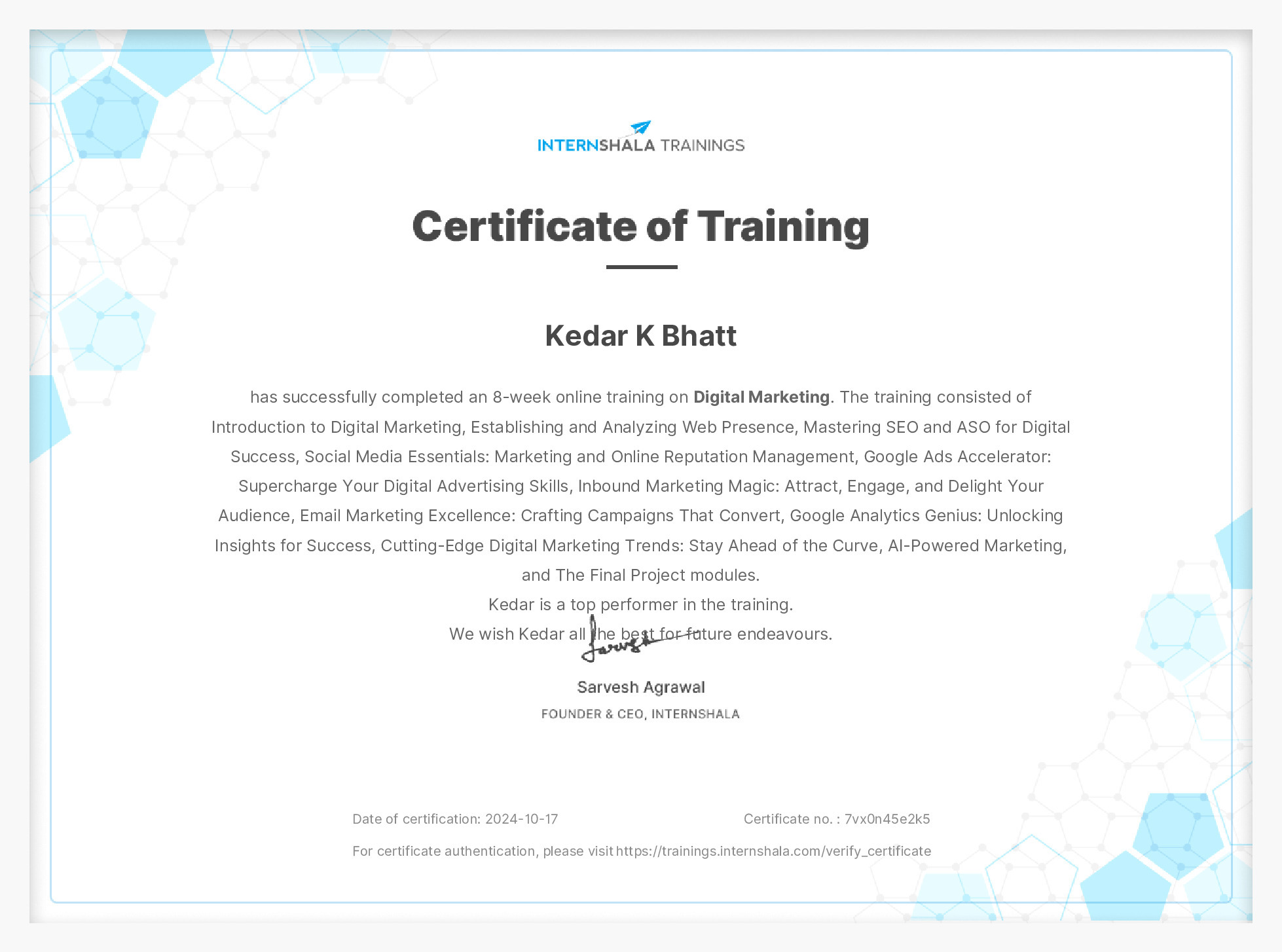 Certificate of completion