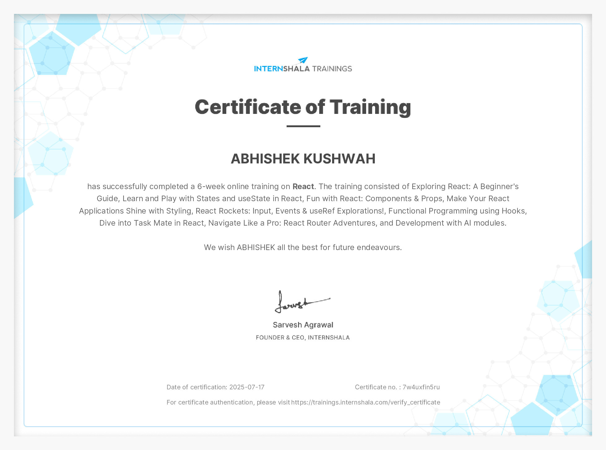 Certificate of completion