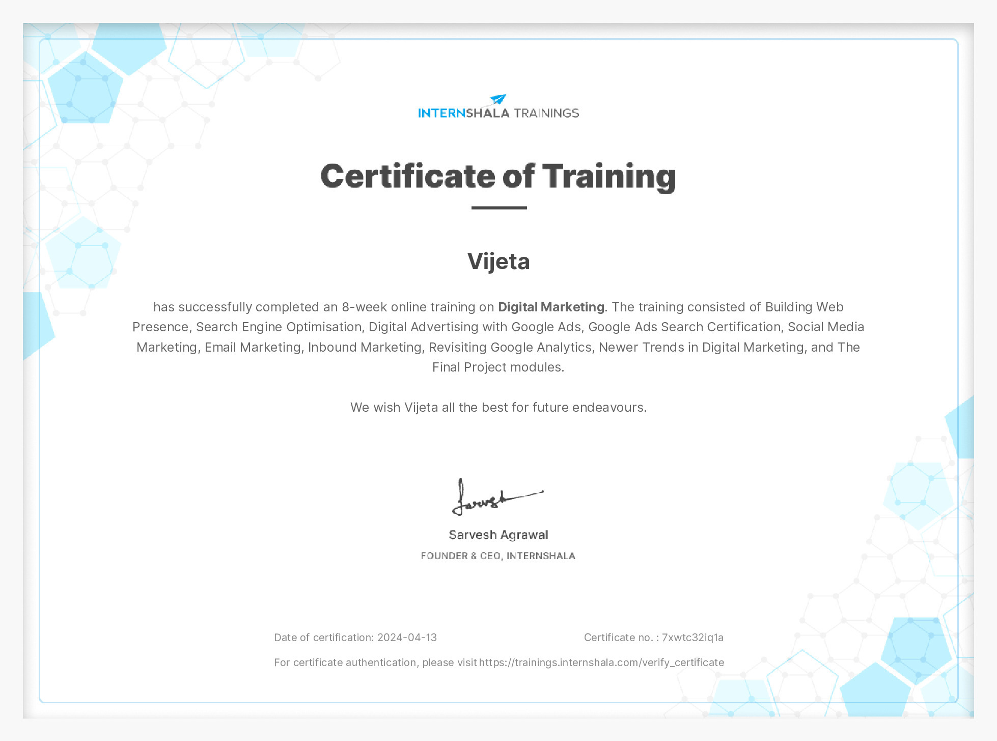Certificate of completion