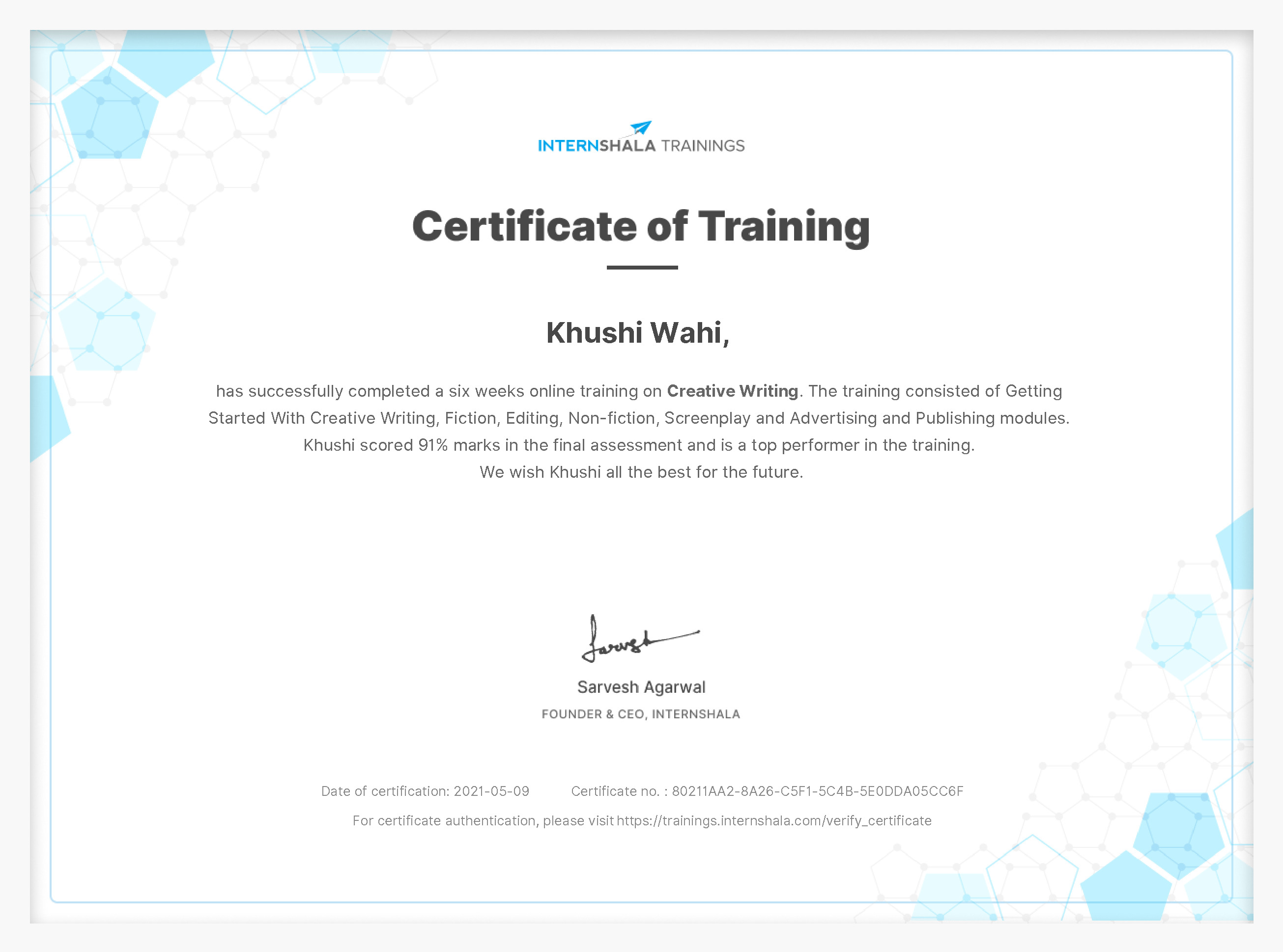 Certificate of completion