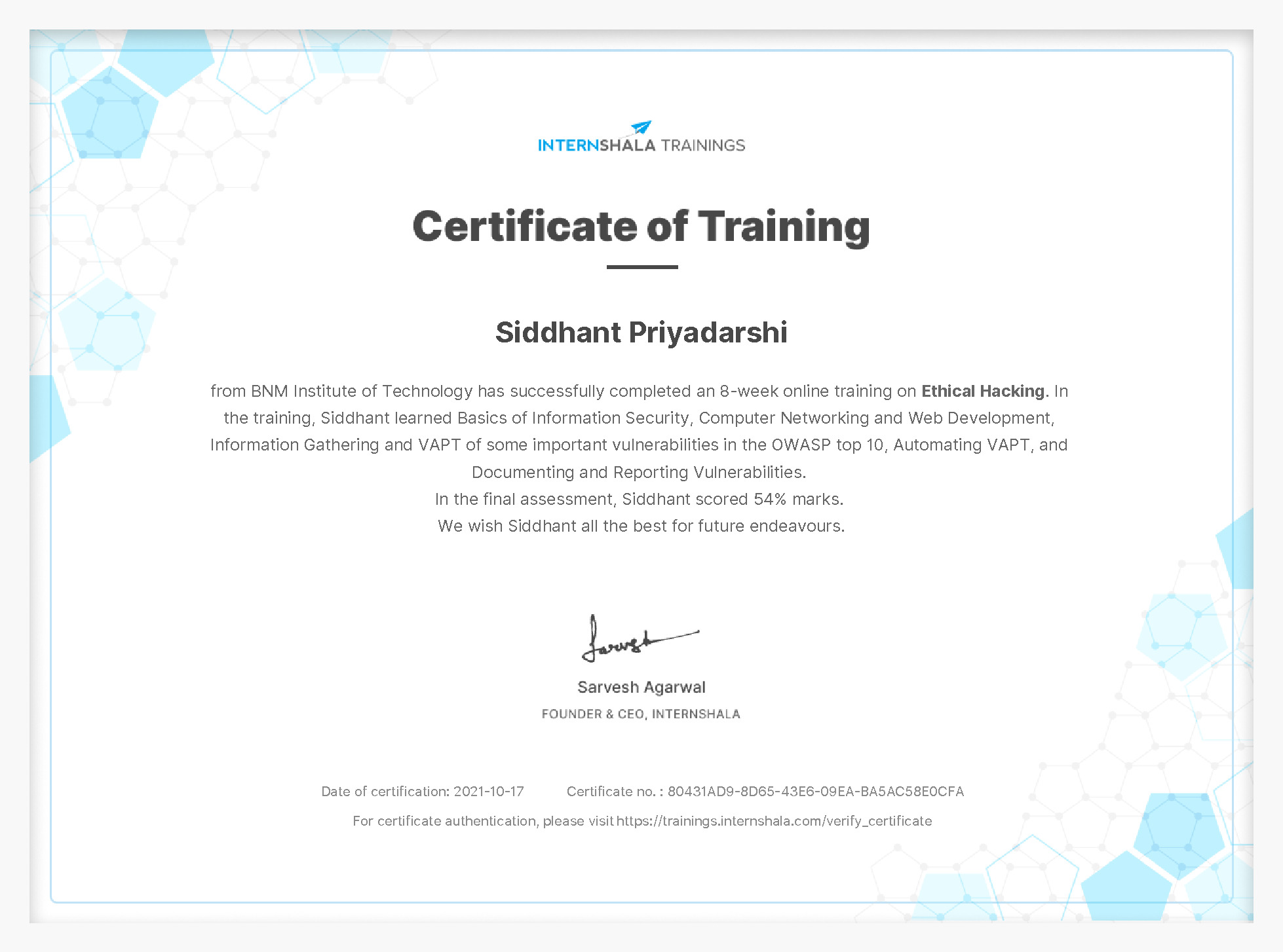 Certificate of completion
