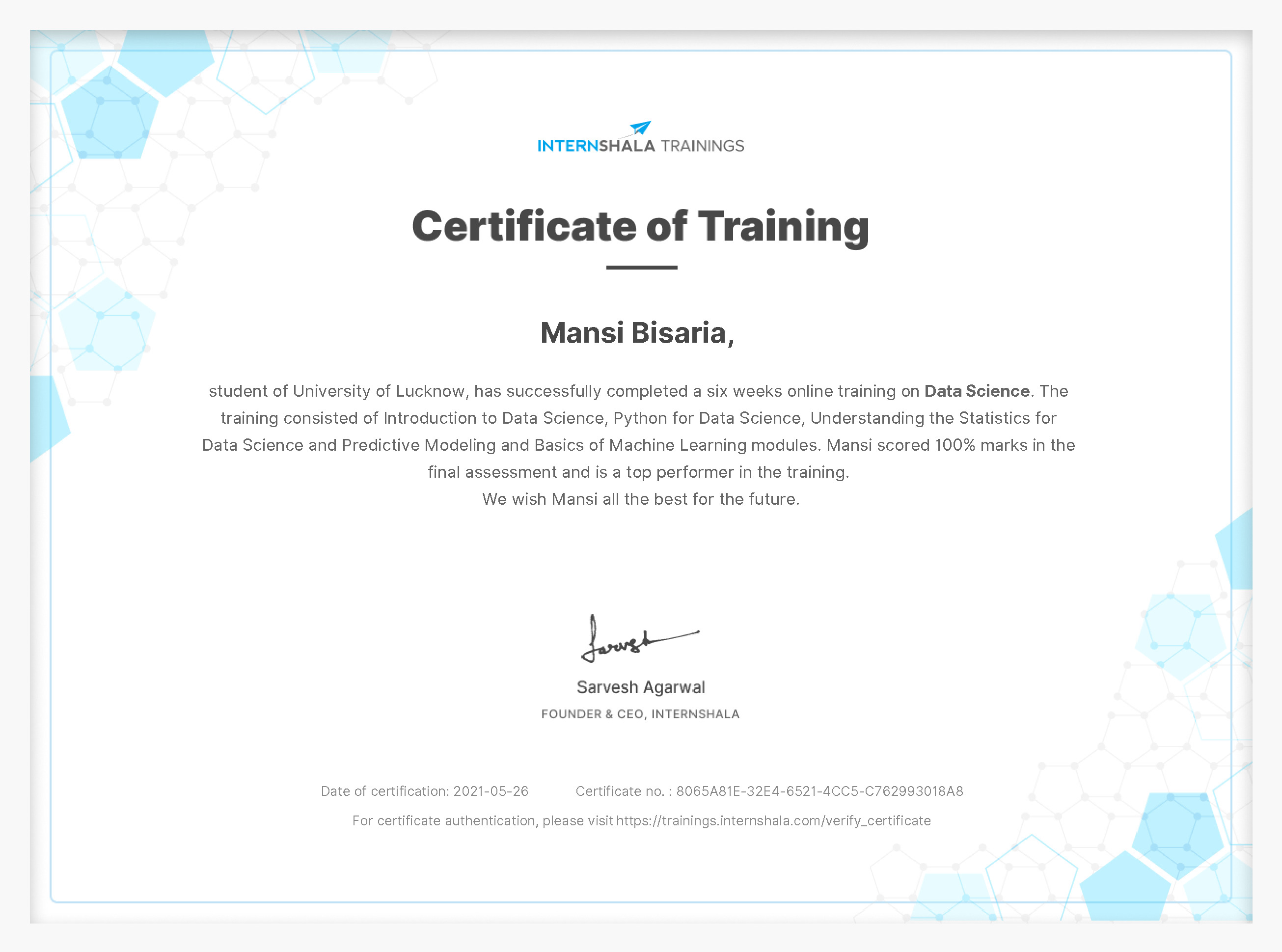 Certificate of completion