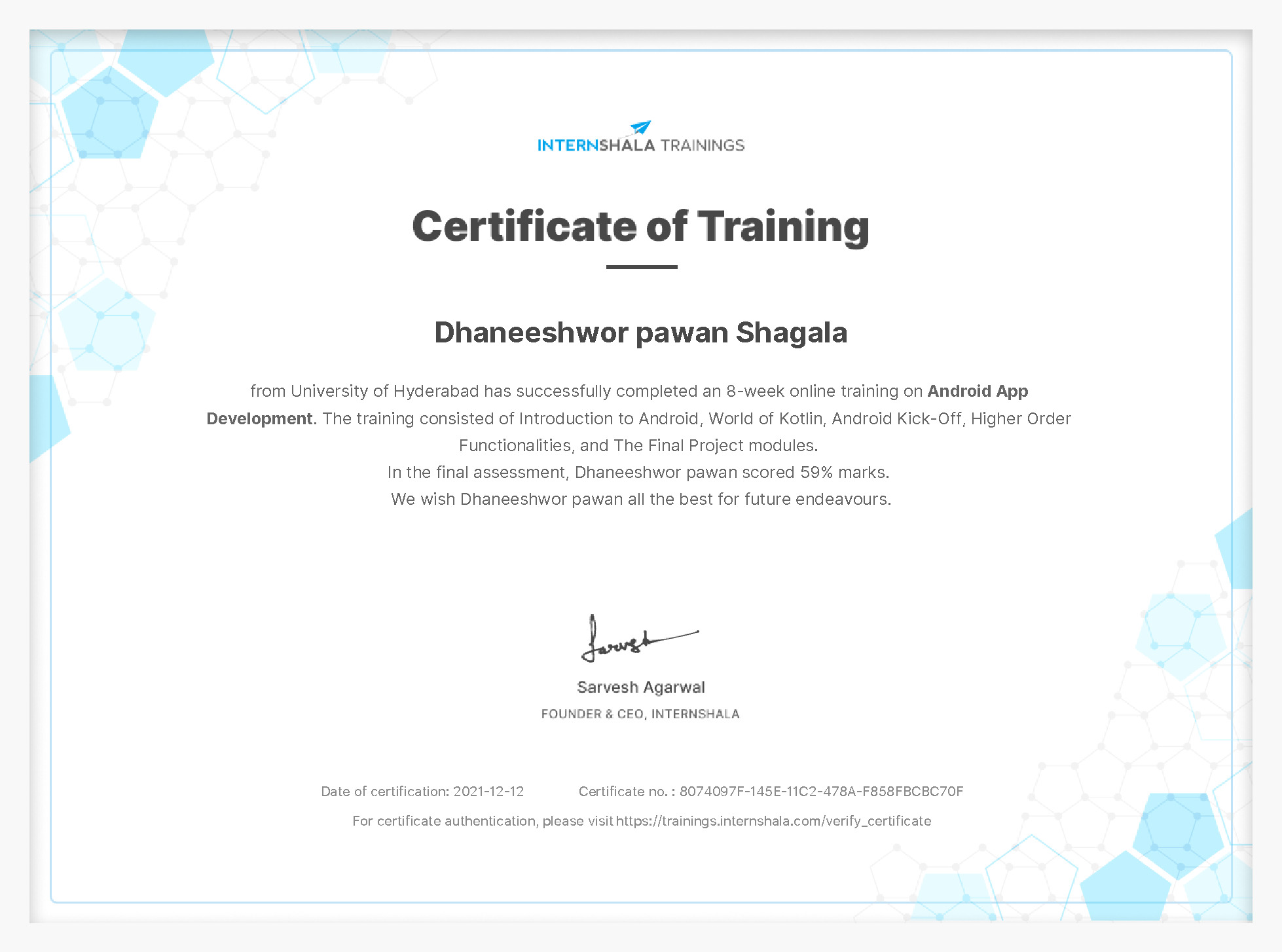 Certificate of completion