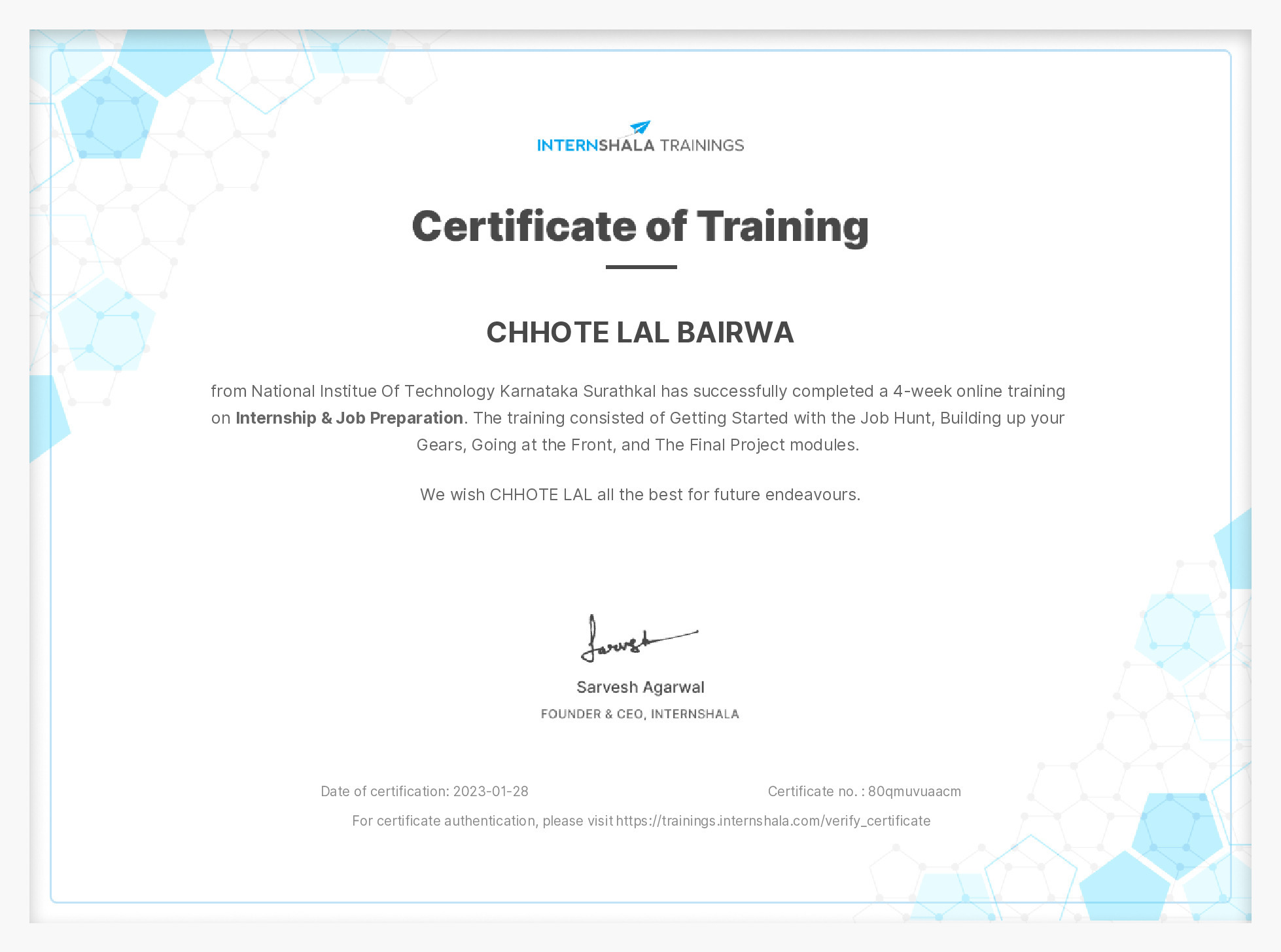 Certificate of completion