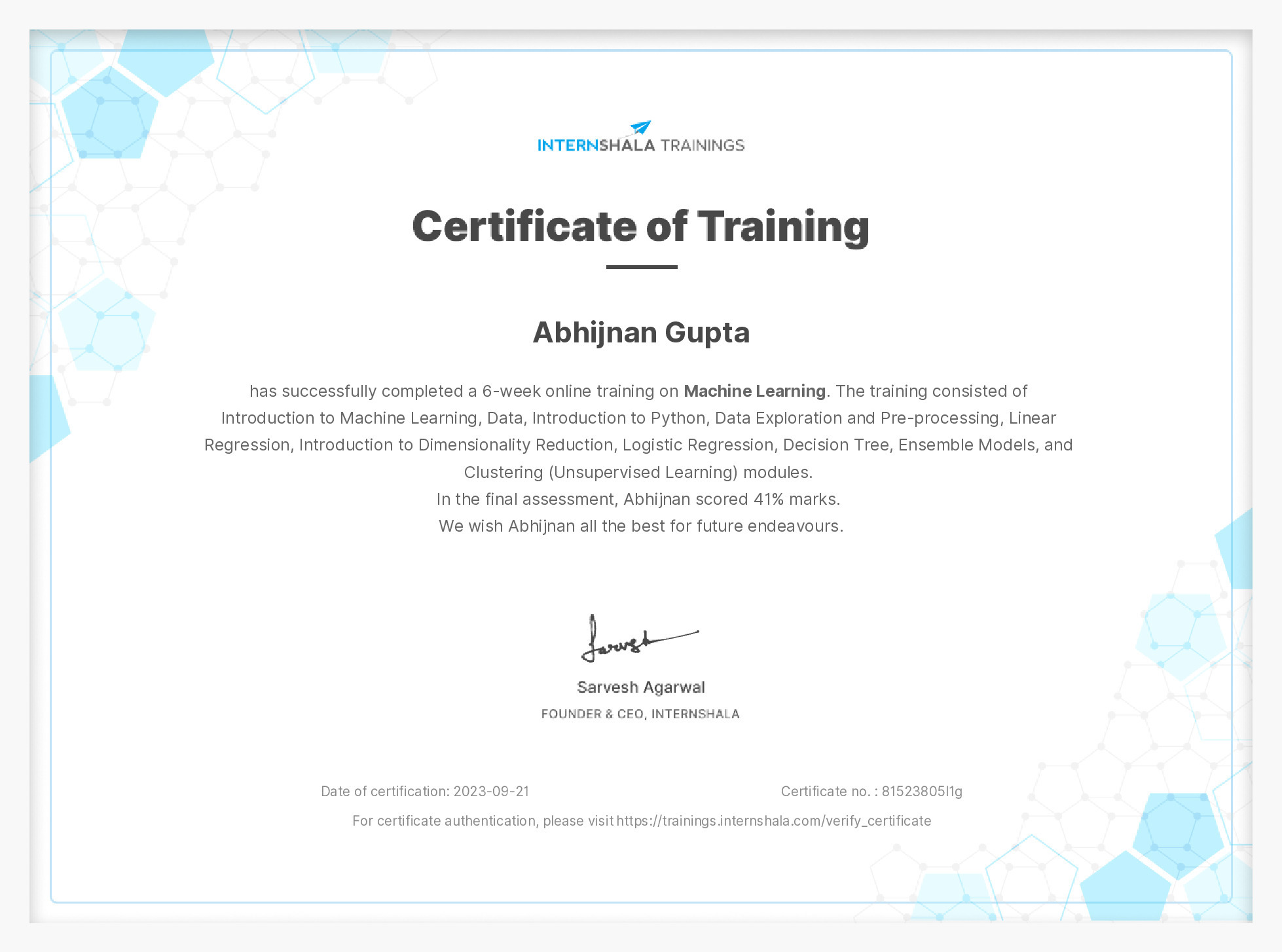 Certificate of completion