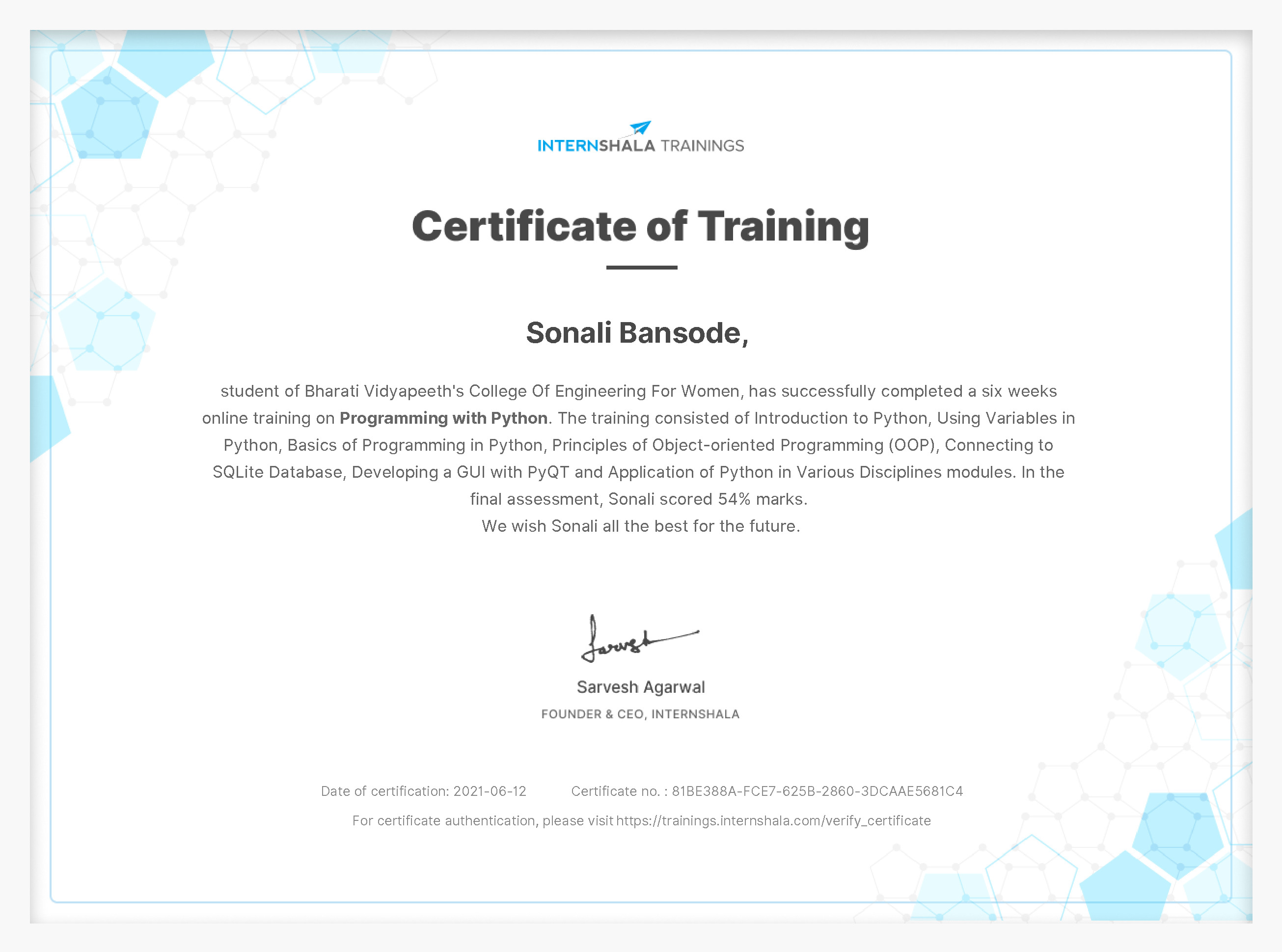 Certificate of completion