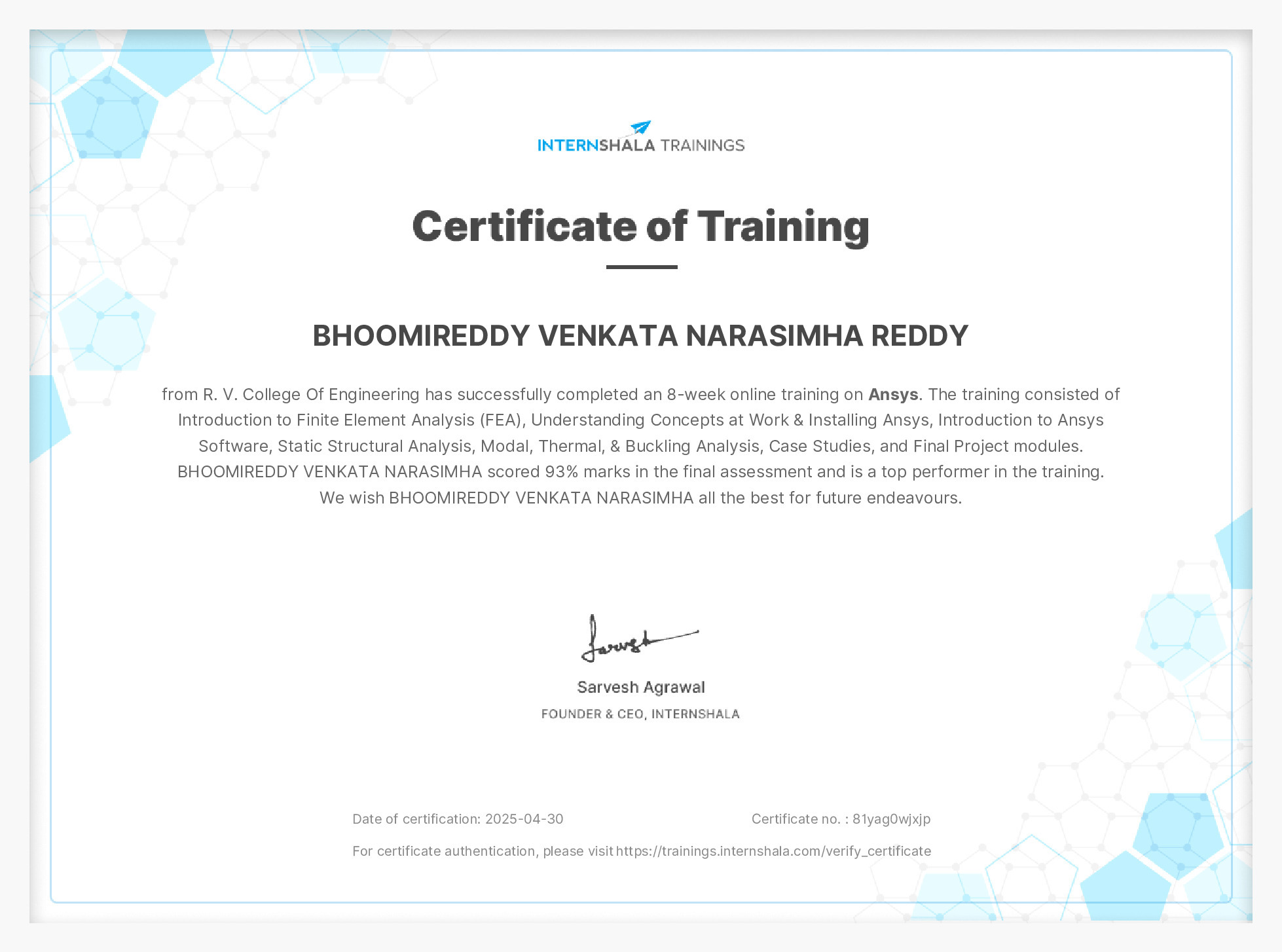 Certificate of completion
