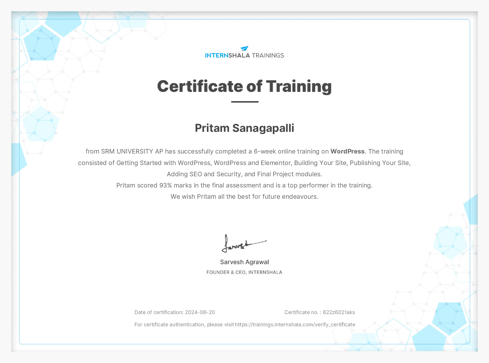Certificate of completion