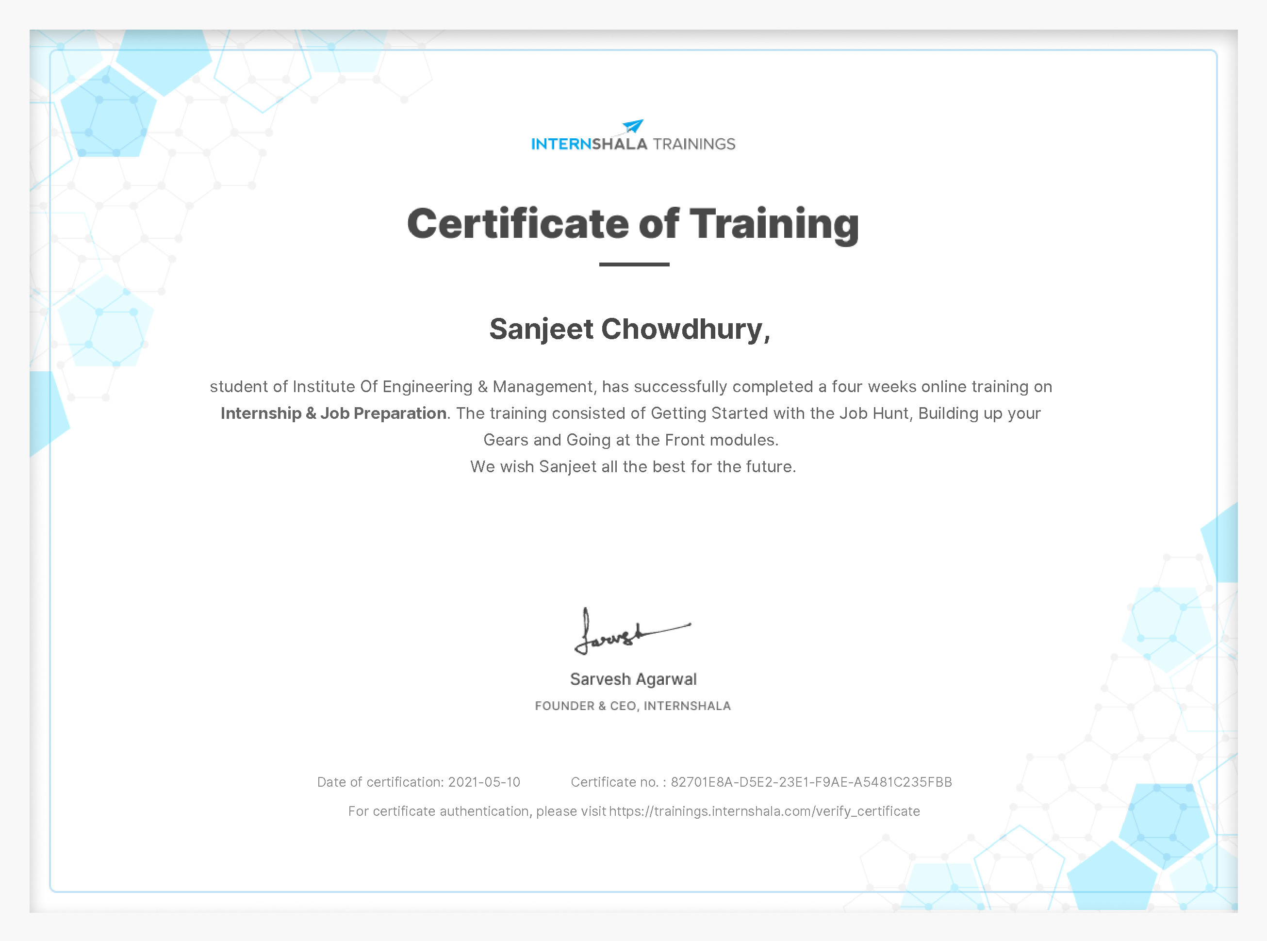 Certificate of completion