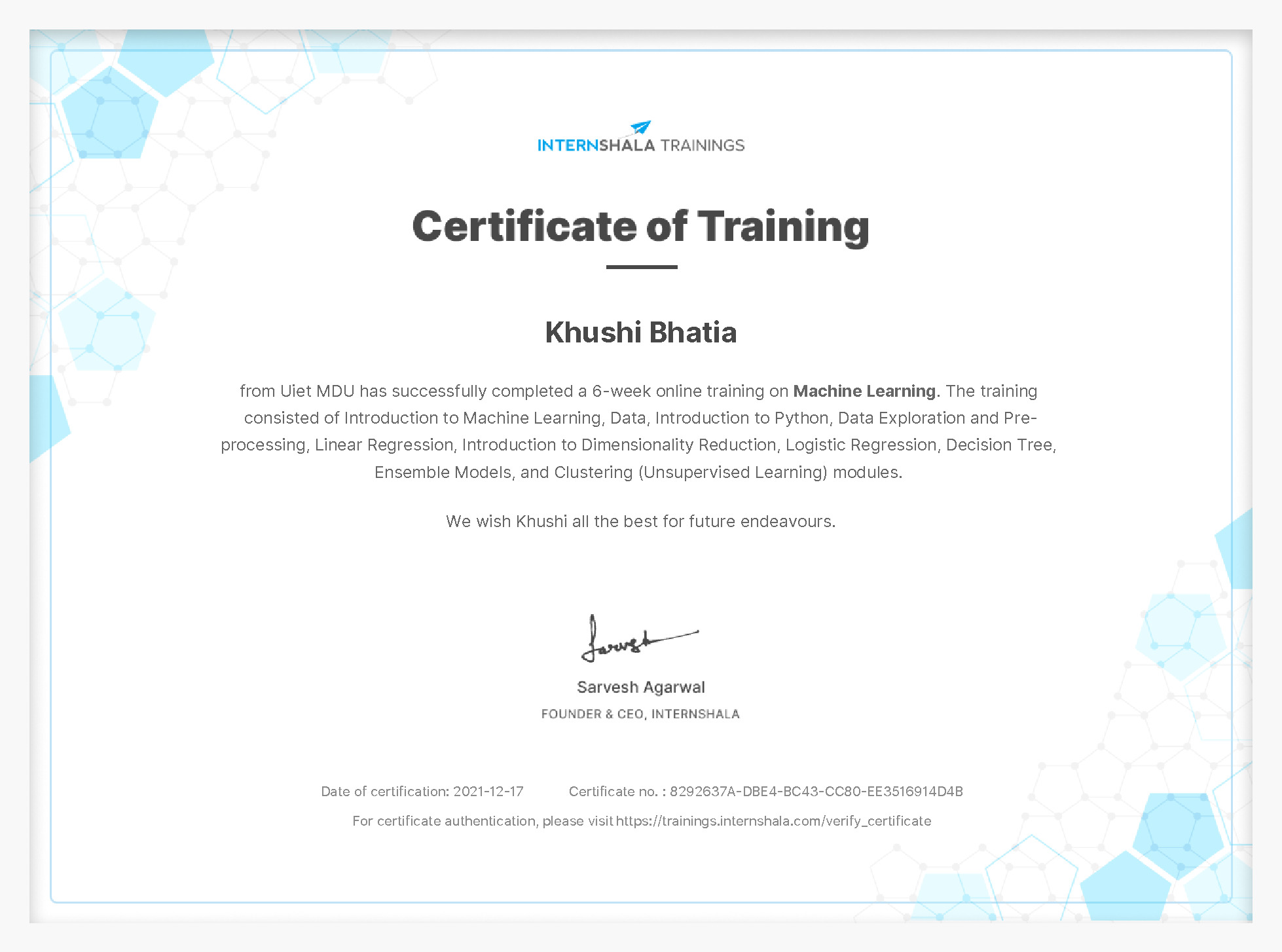 Certificate of completion