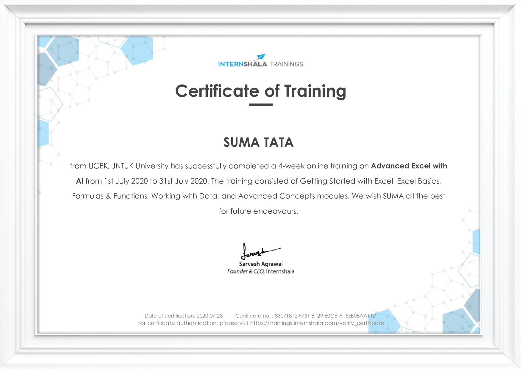 Certificate of completion