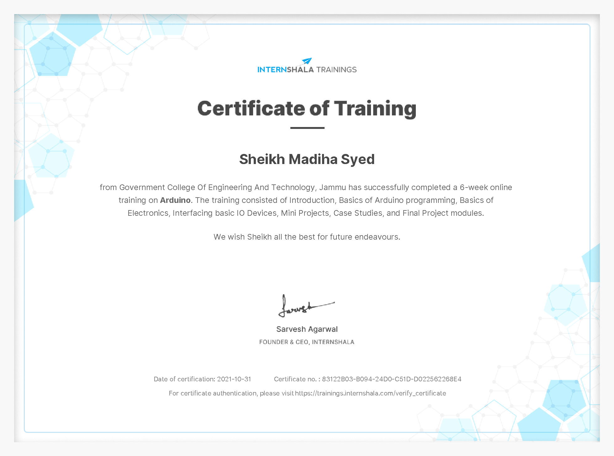 Certificate of completion