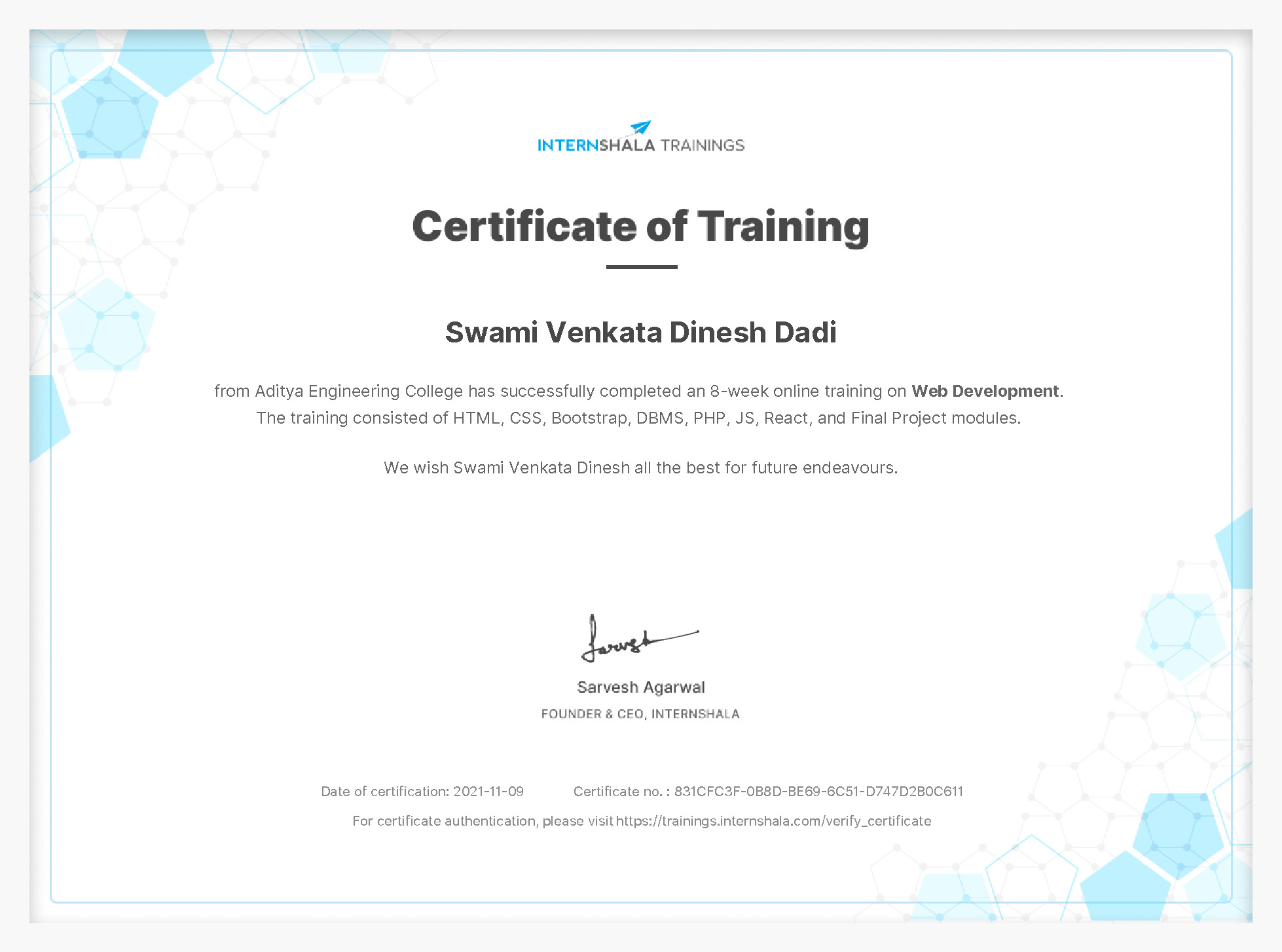 Certificate of completion